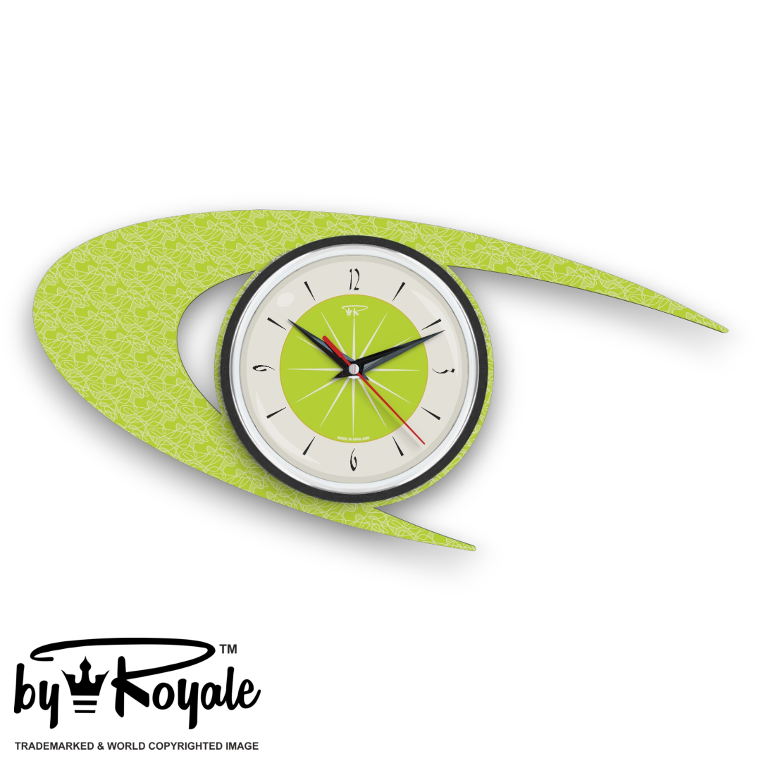 Mid Century Modern Royalexe Laminate Clock By Royale - Boomerang in Chartreuse