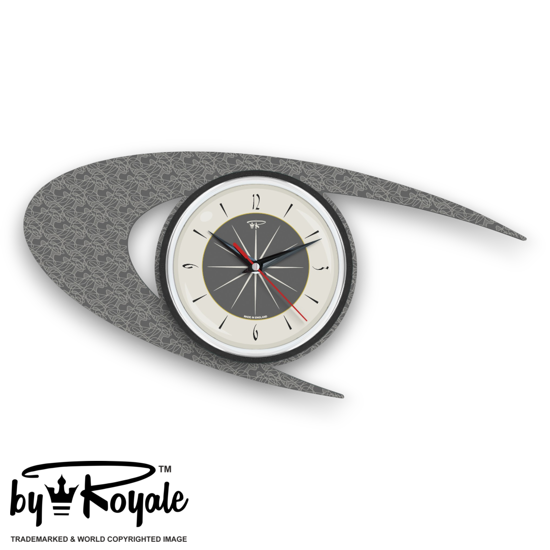 Mid Century Modern Royalexe Laminate Clock By Royale - Boomerang in Dark Grey