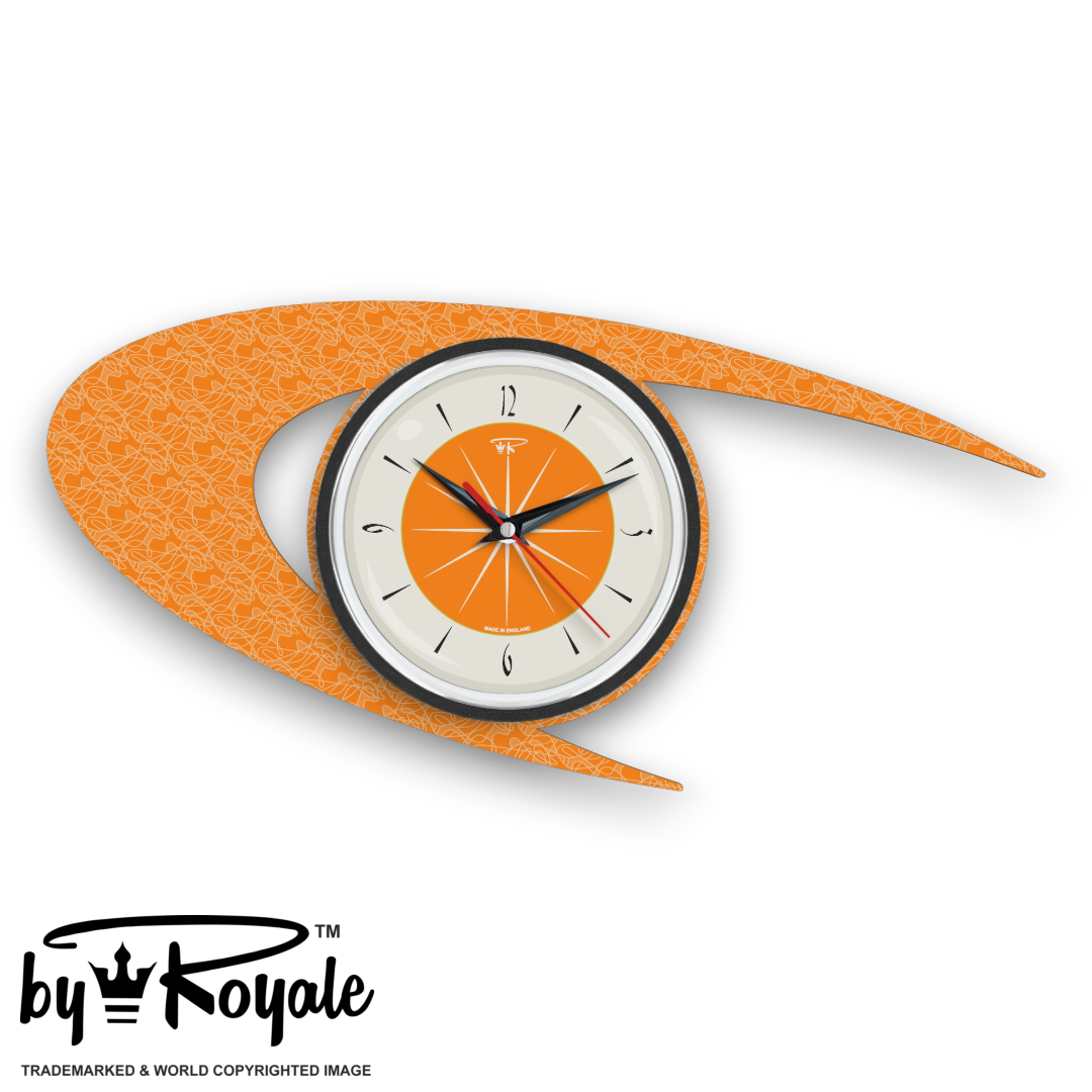 Mid Century Modern Royalexe Laminate Clock By Royale - Boomerang in Orange