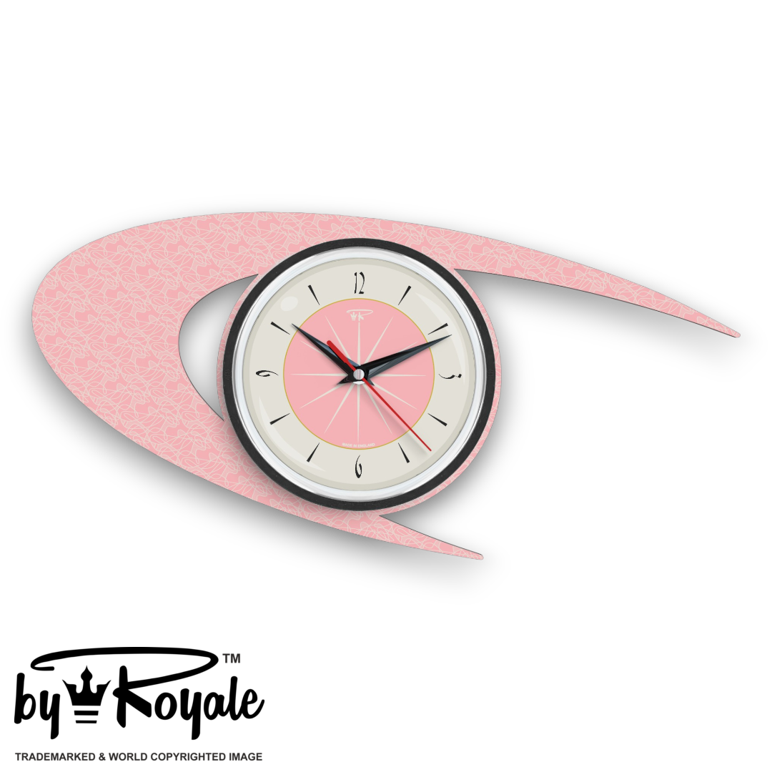 Mid Century Modern Royalexe Laminate Clock By Royale - Boomerang in Pink