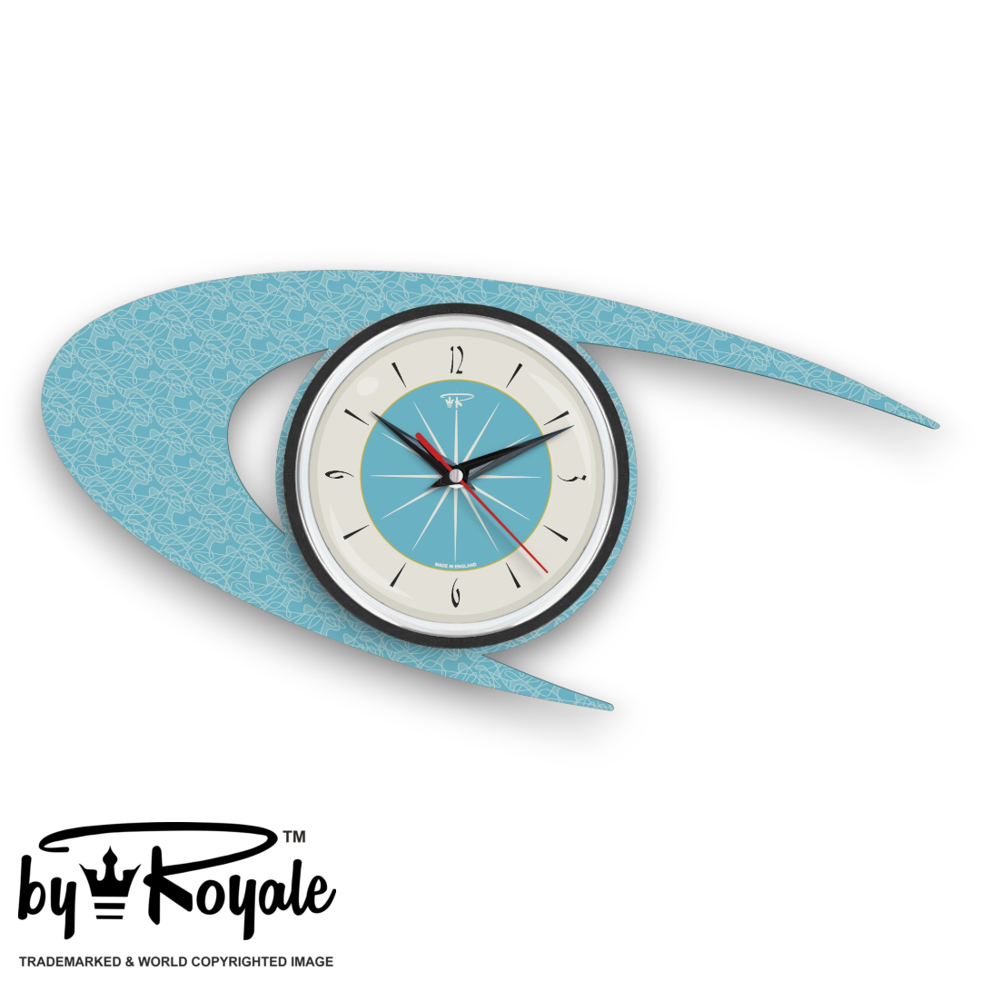 Mid Century Modern Royalexe Laminate Clock By Royale - Boomerang in Smeg Blue