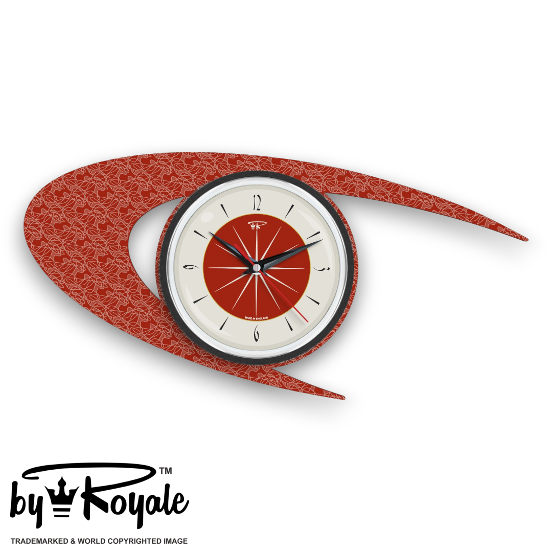 Mid Century Modern Royalexe Laminate Clock By Royale - Boomerang in Tomato Red