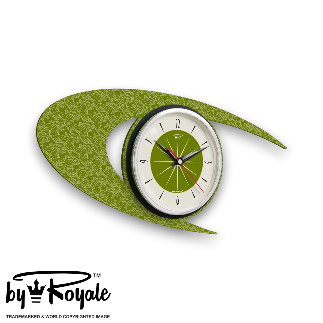 Mid Century Modern Royalexe Laminate Clock By Royale - Boomerang in Avocado