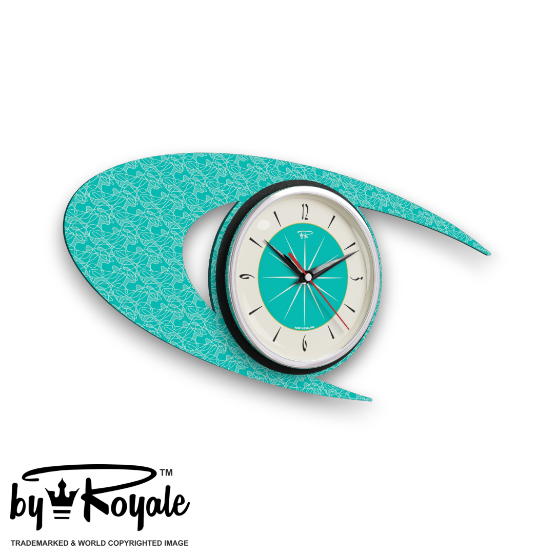 Mid Century Modern Royalexe Laminate Clock By Royale - Boomerang in Turquoise gallery image