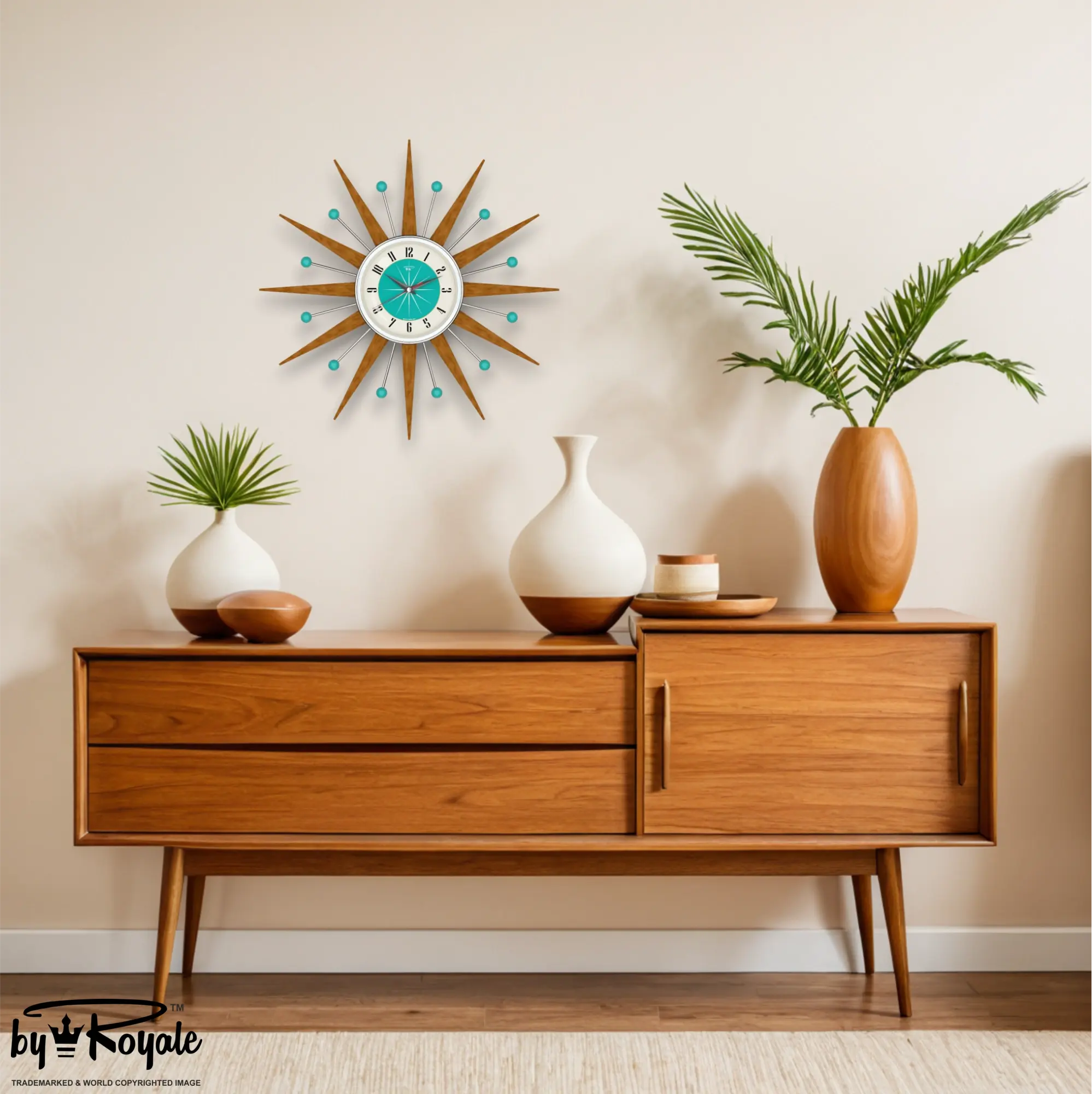 Mid Century Modern Starburst Wall Clock By Royale - Welby in Turquoise