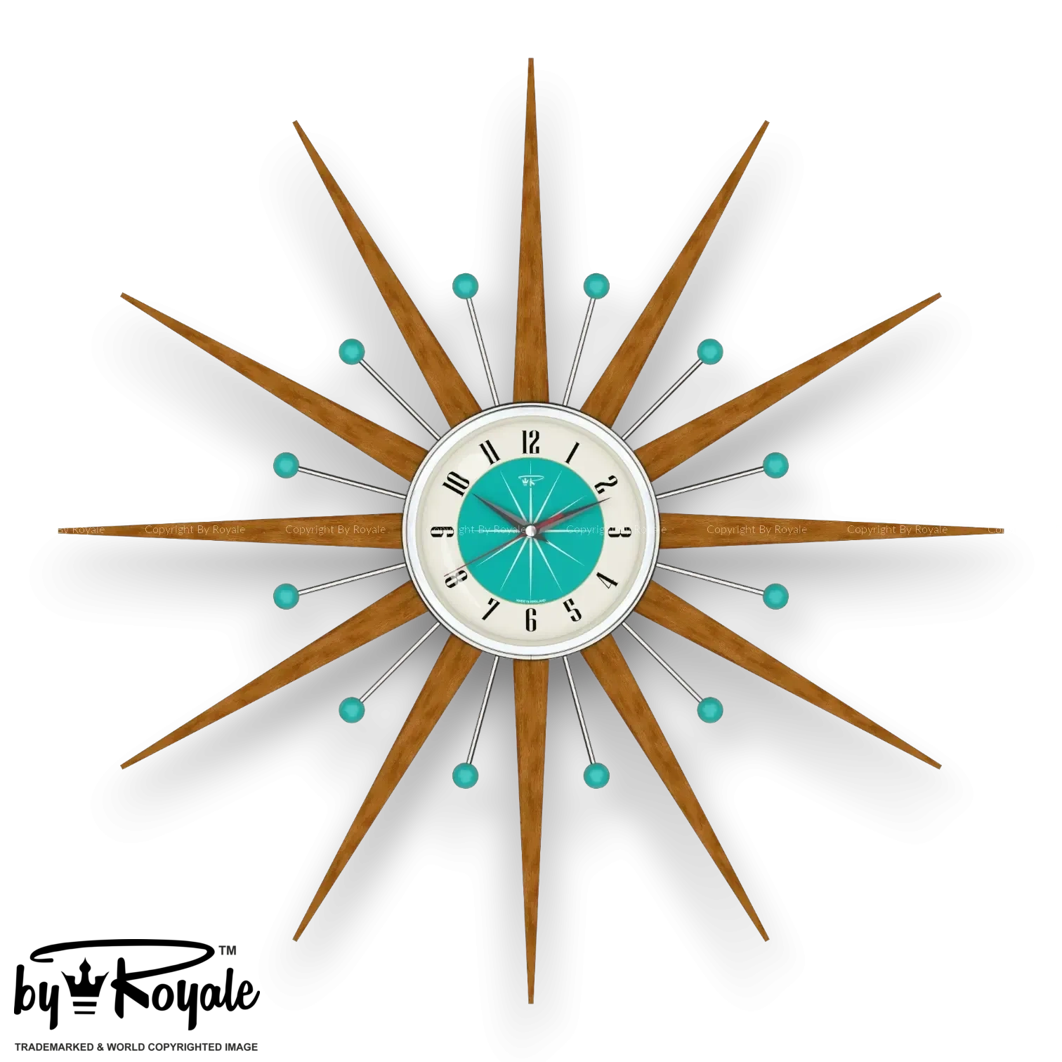 Mid Century Modern Starburst Wall Clock By Royale - Welby in Turquoise