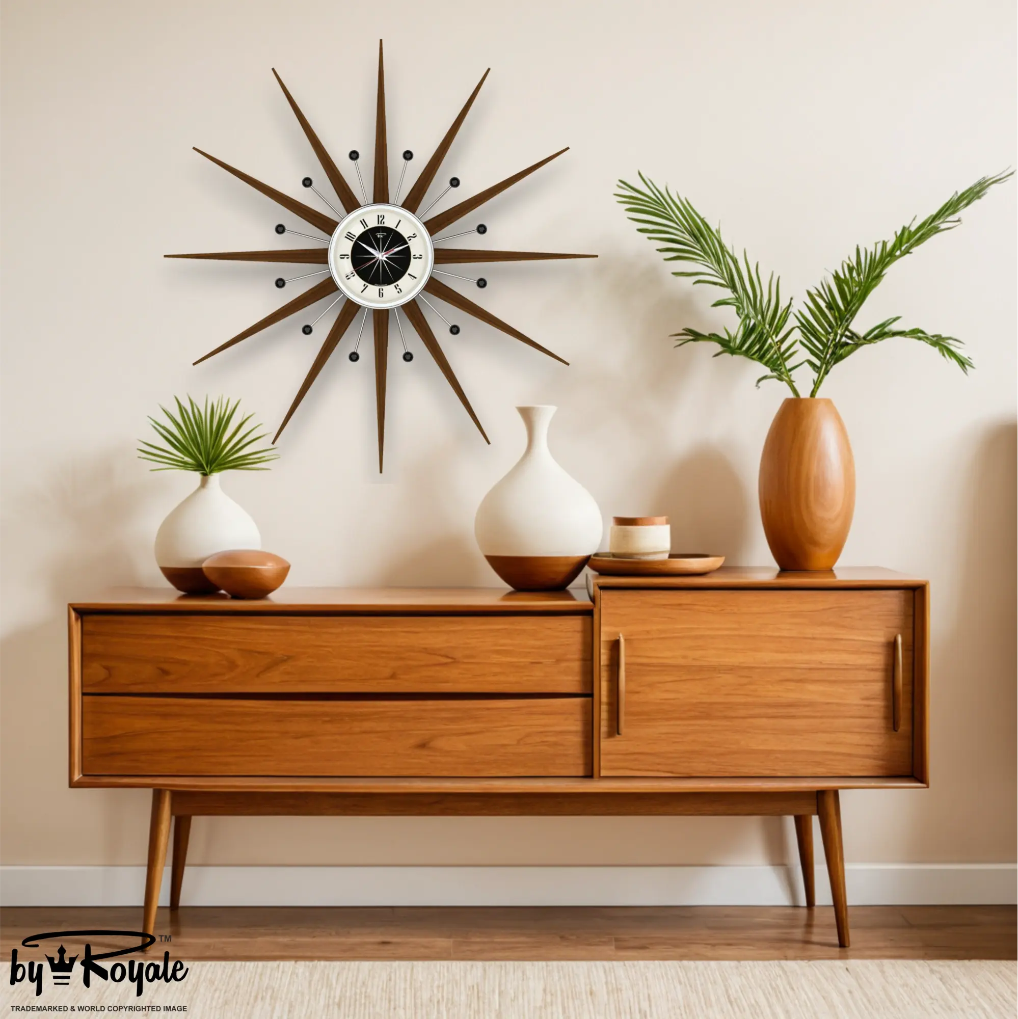 Mid Century Modern Starburst Wall Clock By Royale - Welby in Jet Black