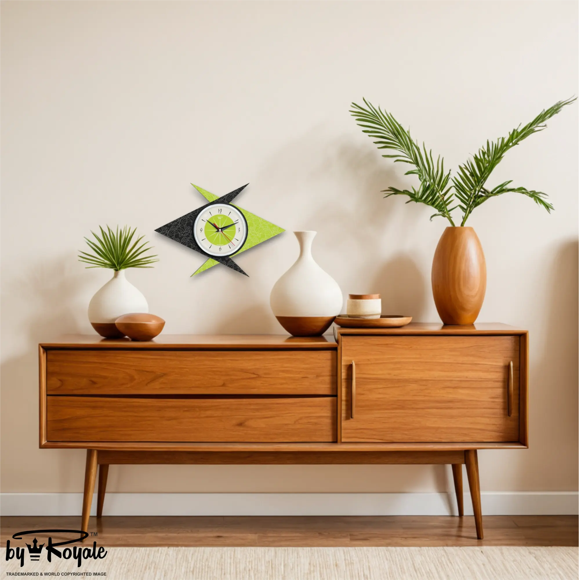 Mid Century Modern Royalexe Laminate Clock By Royale - Double Boomerang Chartreuse