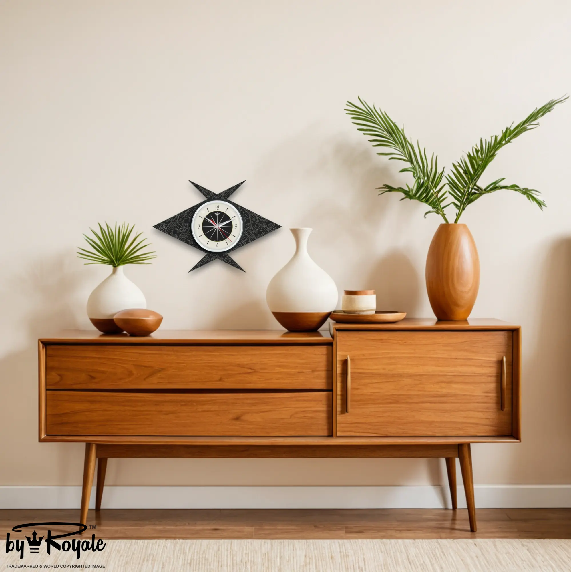 Mid Century Modern Royalexe Laminate Clock By Royale - Double Boomerang Jet Black