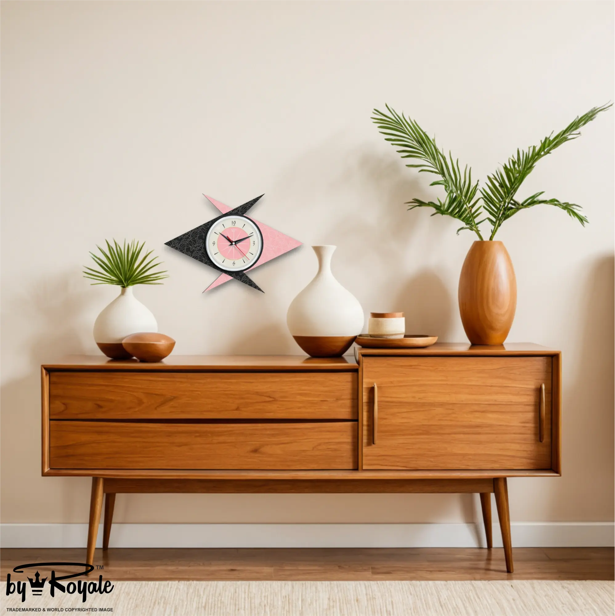Mid Century Modern Royalexe Laminate Clock By Royale - Double Boomerang Pink