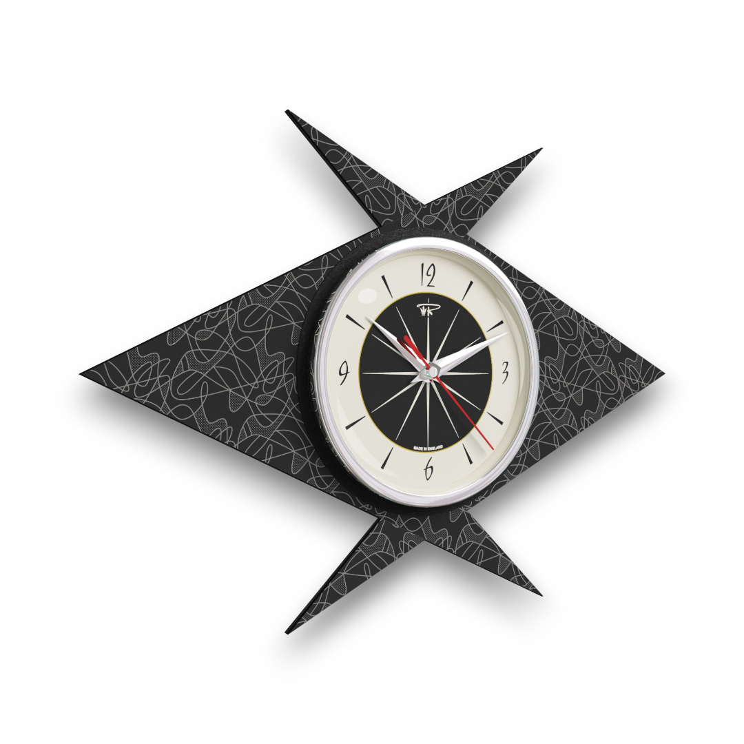 Mid Century Modern Royalexe Laminate Clock By Royale - Double Boomerang Jet Black gallery image