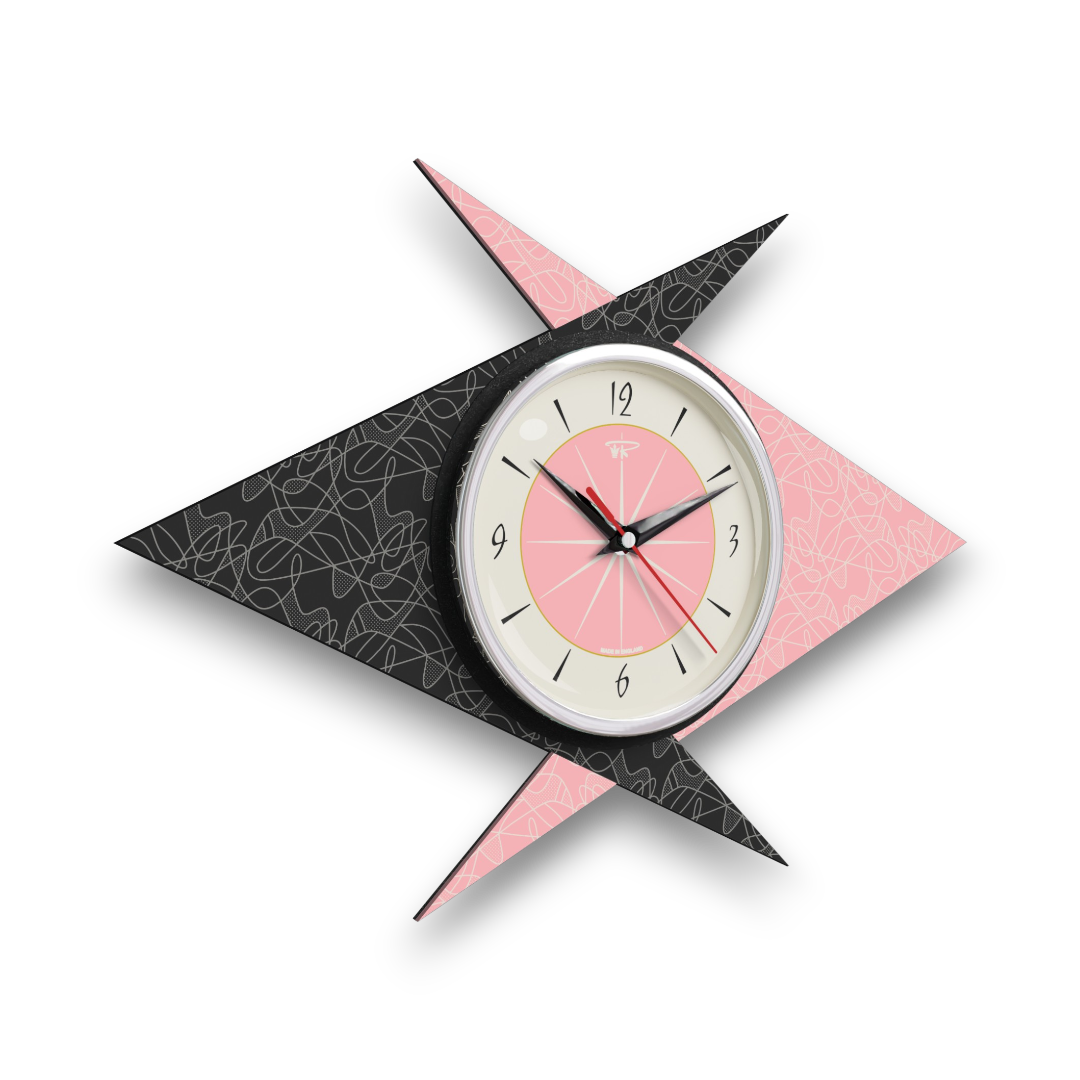 Mid Century Modern Royalexe Laminate Clock By Royale - Double Boomerang Pink gallery image