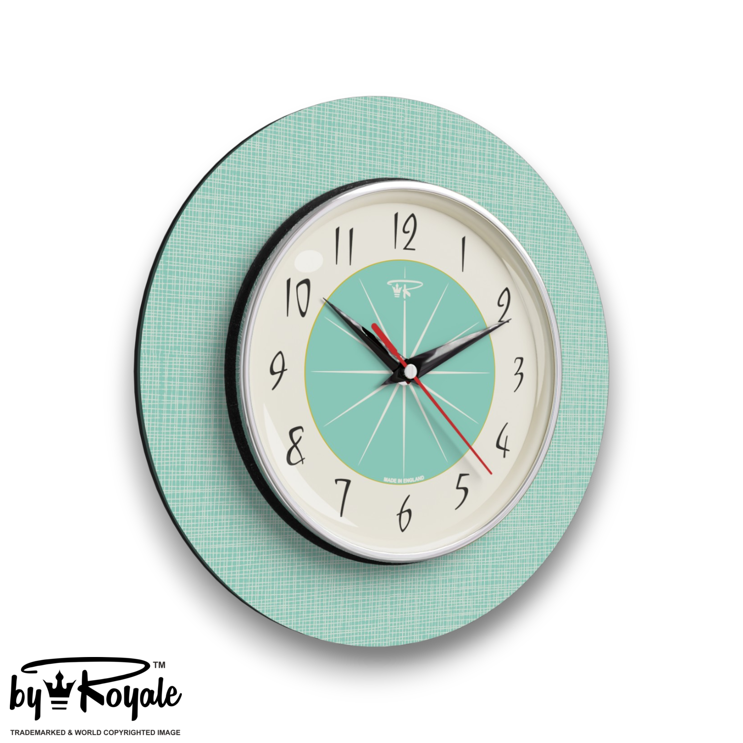 Mid Century Modern Royalexe Laminate Wall Clock By Royale - Hubb in Aquastone