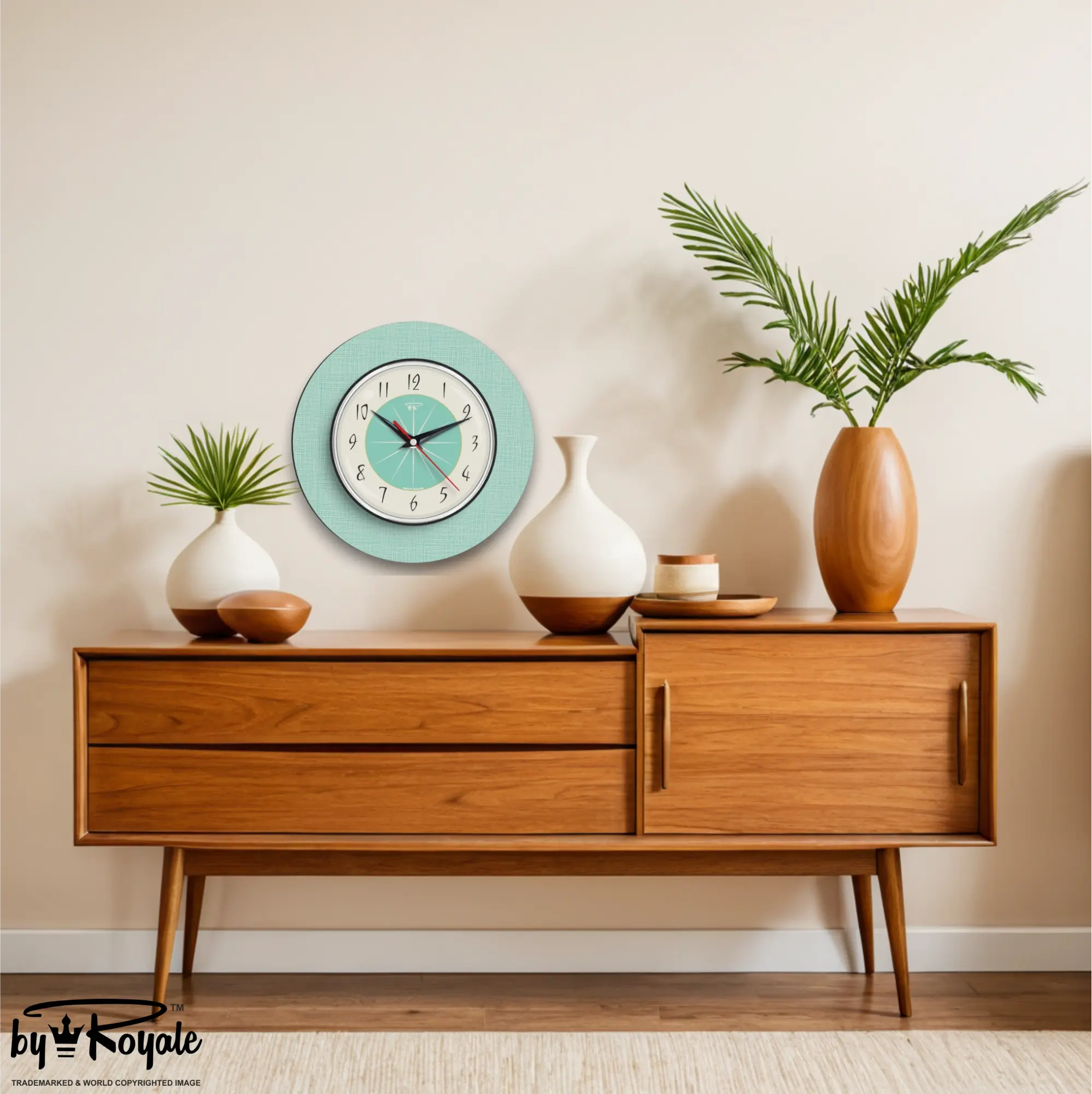 Mid Century Modern Royalexe Laminate Wall Clock By Royale - Hubb in Aquastone