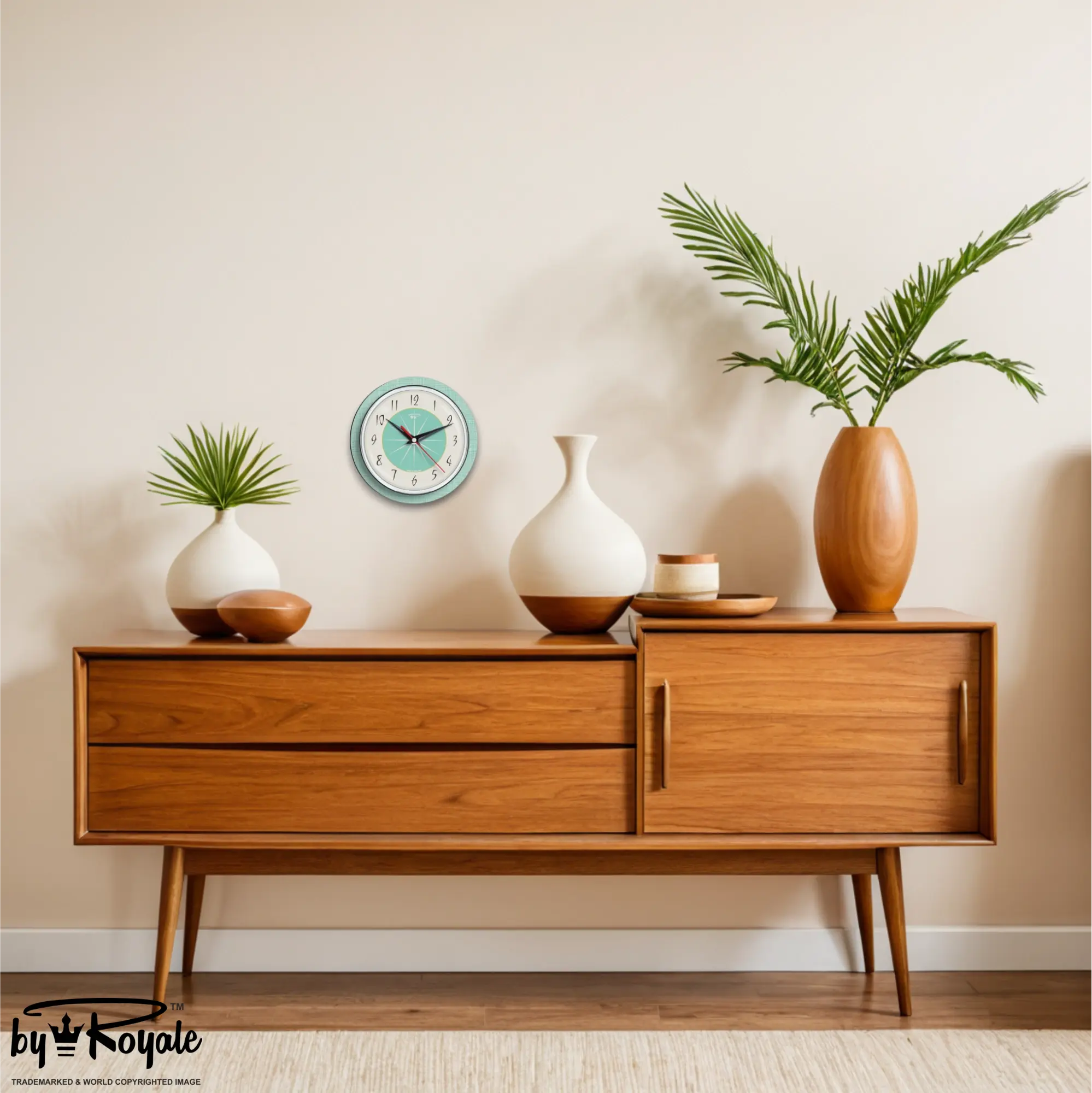 Mid Century Modern Royalexe Laminate Wall Clock By Royale - Hubb in Aquastone