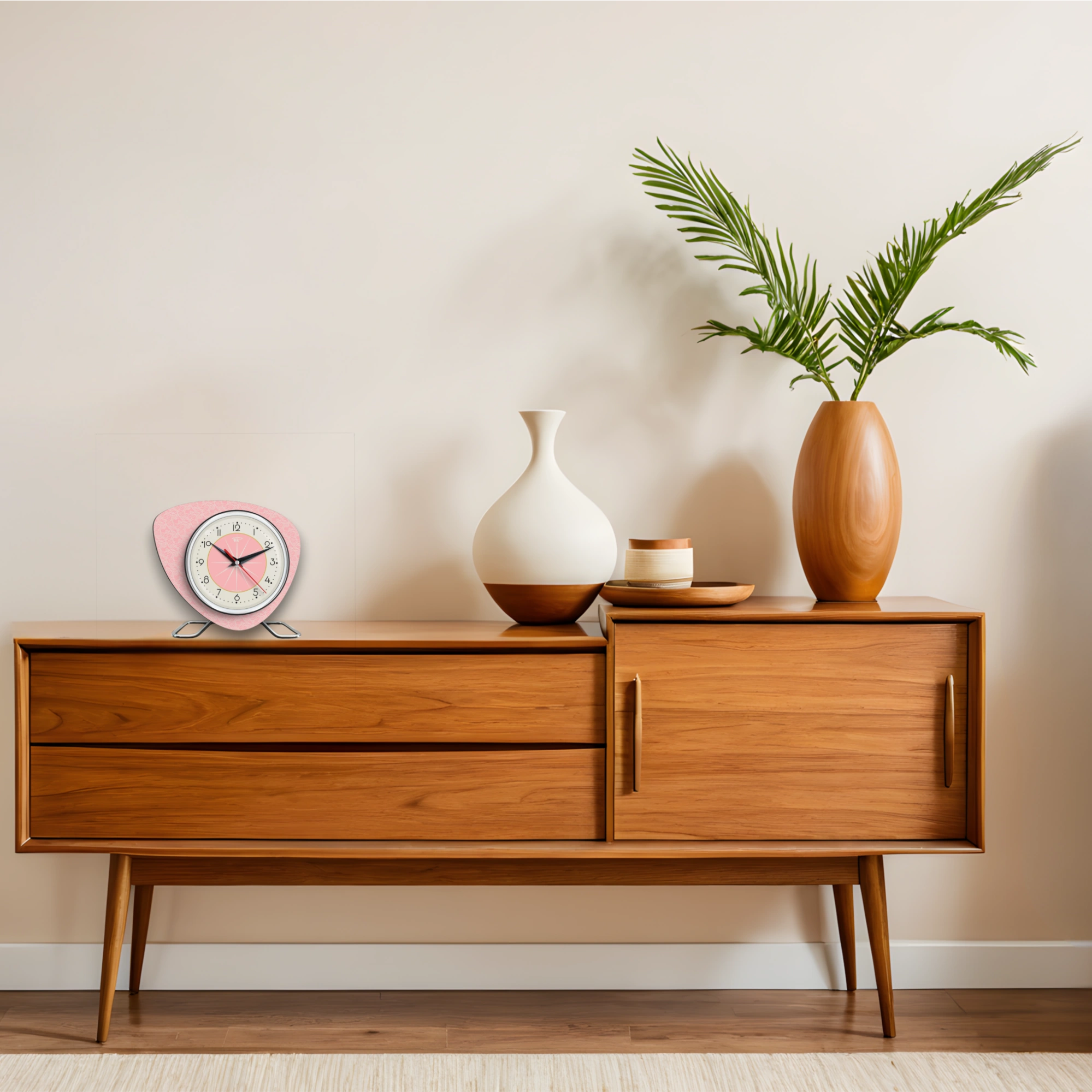 Mid Century Modern Royalexe Laminate Clock By Royale - Pebble in Pink