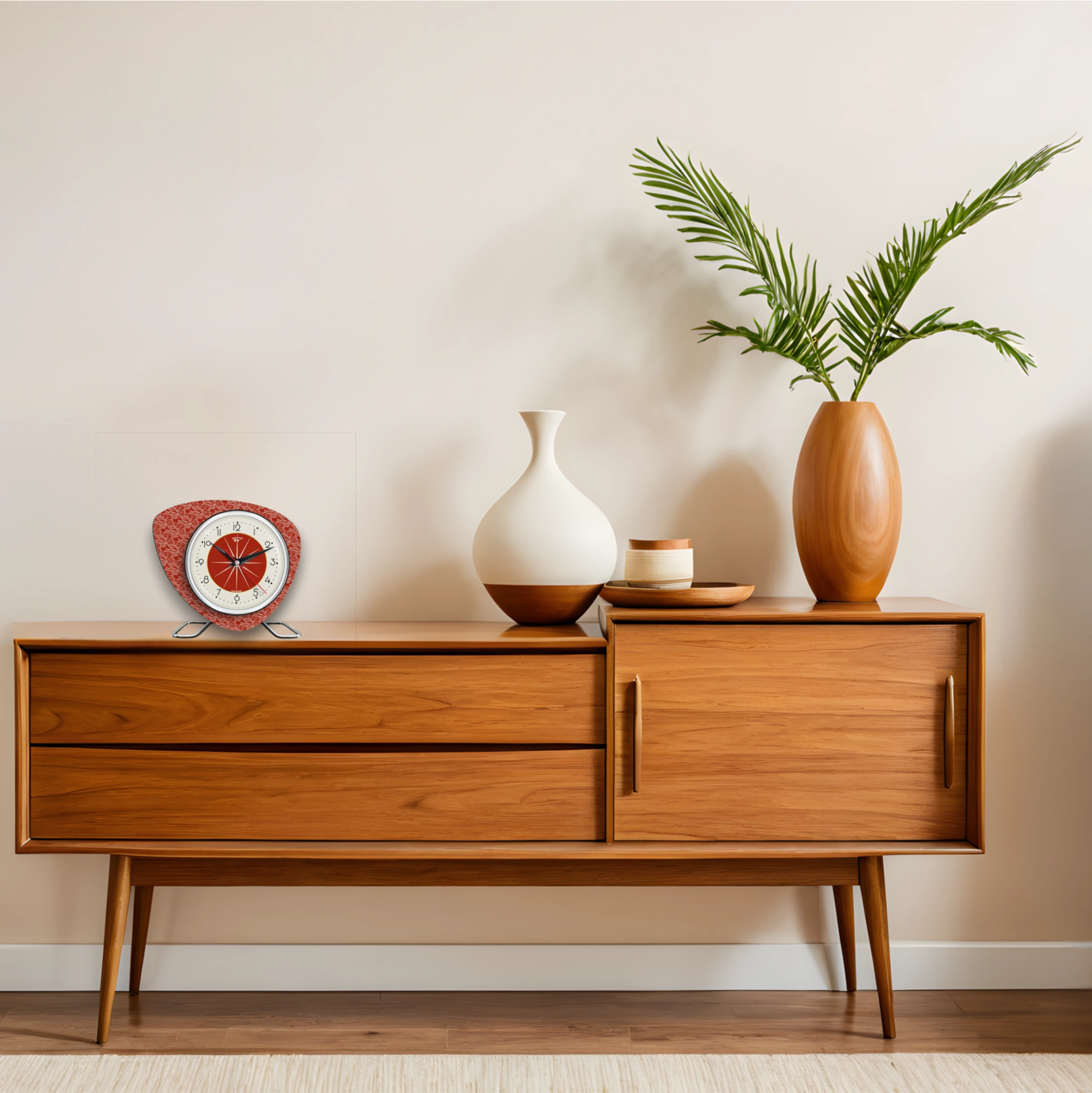 Mid Century Modern Royalexe Laminate Clock By Royale - Pebble in Tomato Red