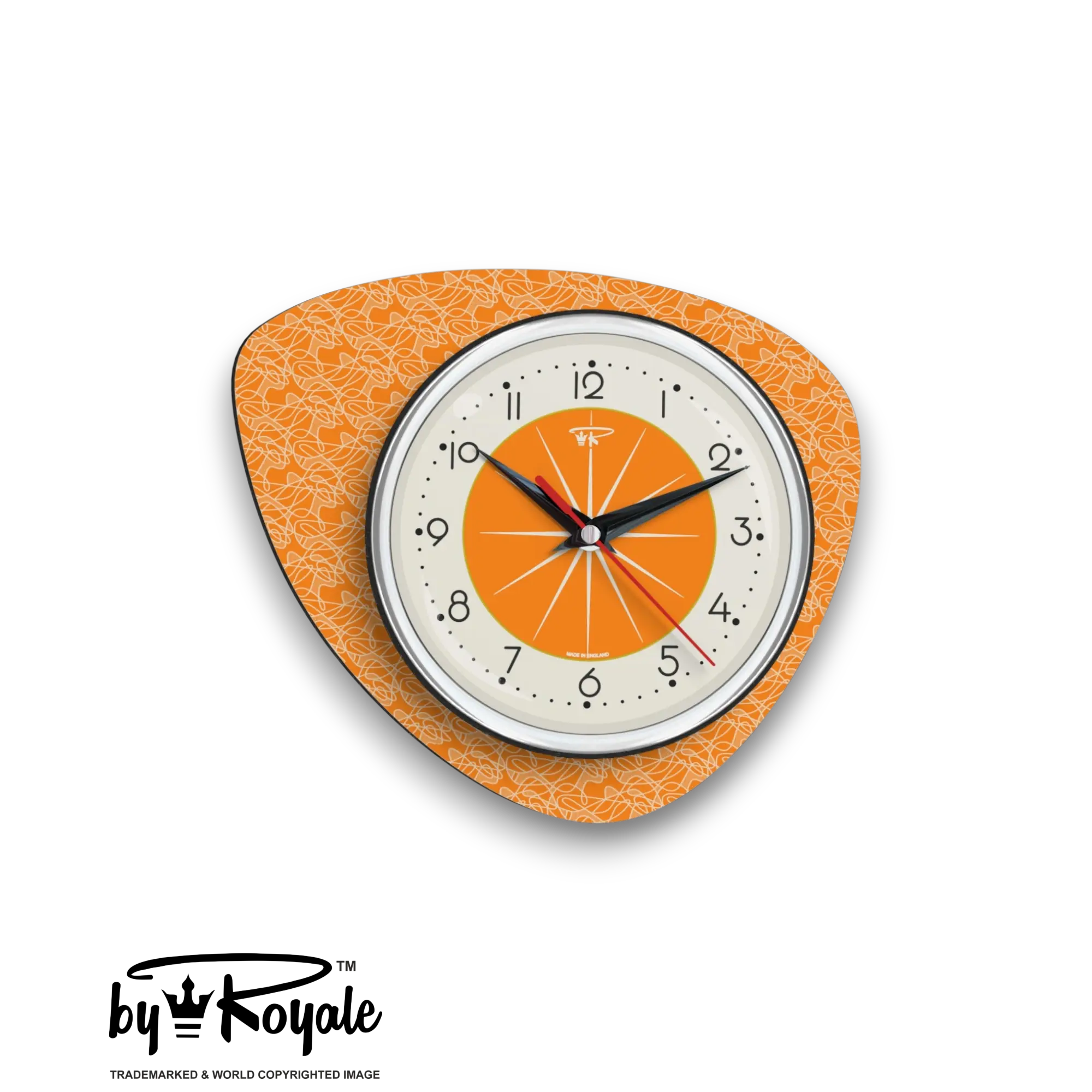 Mid Century Modern Royalexe Laminate Clock By Royale - Pebble in Orange