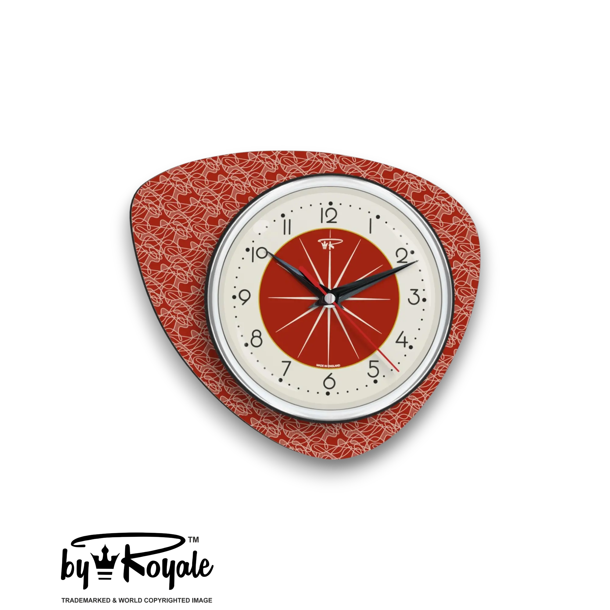 Mid Century Modern Royalexe Laminate Clock By Royale - Pebble in Tomato Red