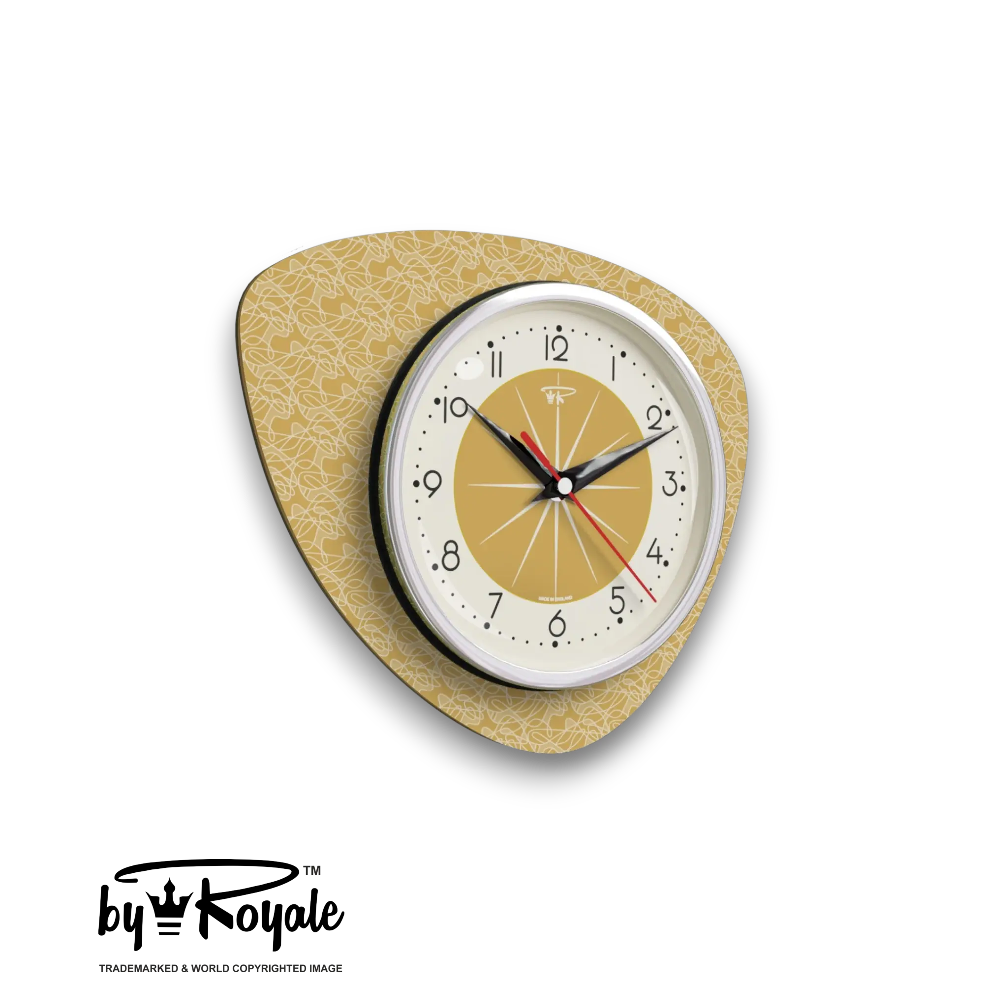 Mid Century Modern Royalexe Laminate Clock By Royale - Pebble in Burnt Gold