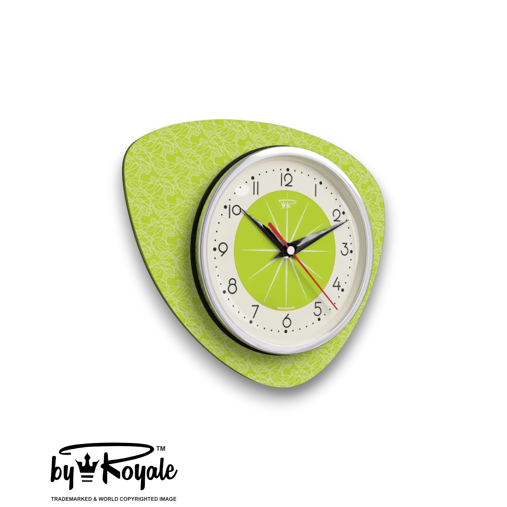 Mid Century Modern Royalexe Laminate Clock By Royale - Pebble in Chartreuse gallery image