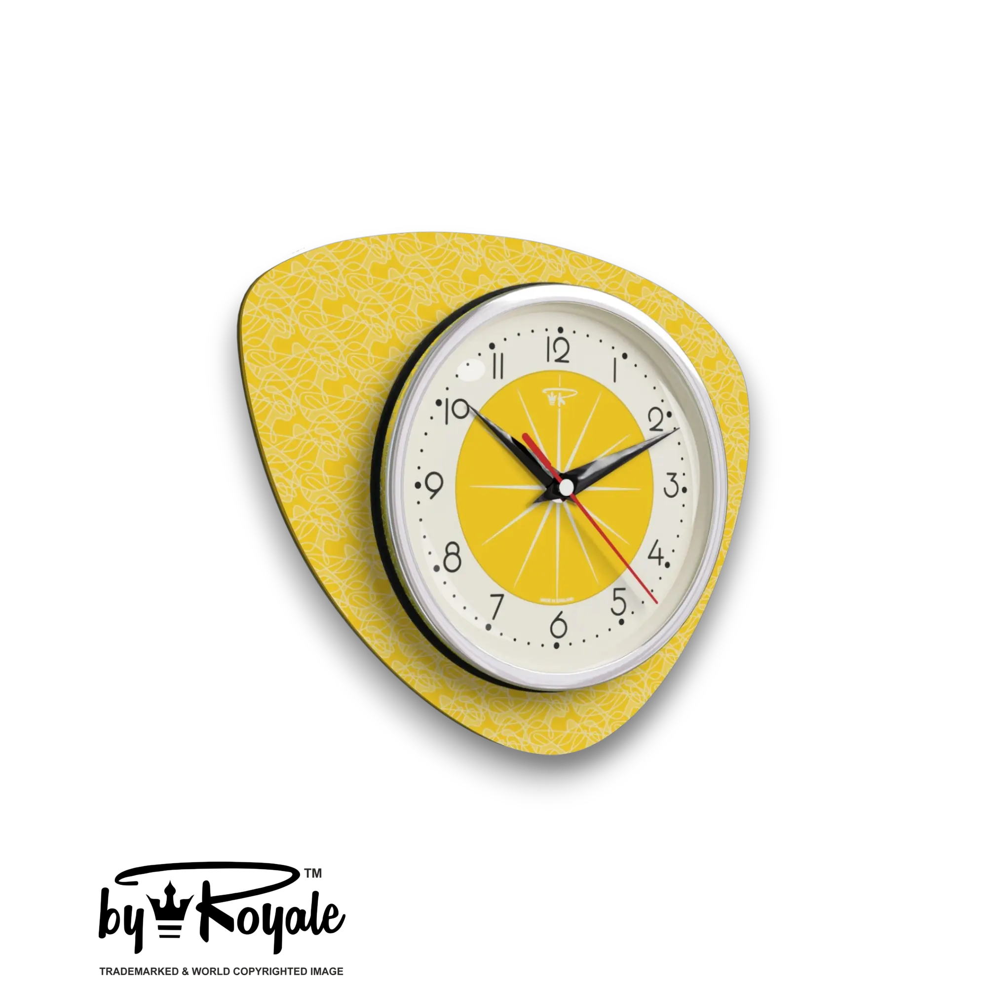 Mid Century Modern Royalexe Laminate Clock By Royale - Pebble in Yellow