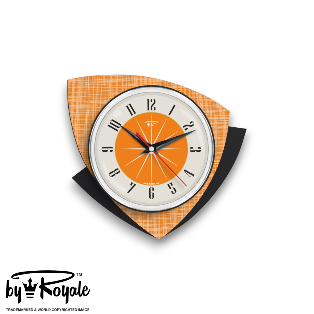 Mid Century Modern Royalexe Laminate Clock By Royale - Tiptop Orange