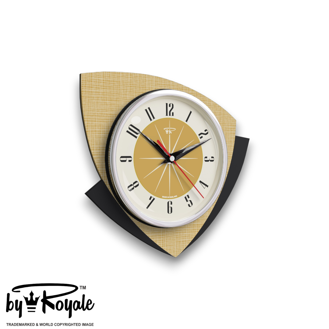 Mid Century Modern Royalexe Laminate Clock By Royale - Tiptop Burnt Gold