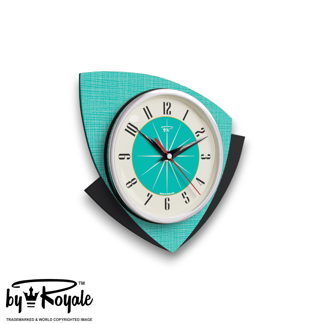 Mid Century Modern Royalexe Laminate Clock By Royale - Tiptop Turquoise