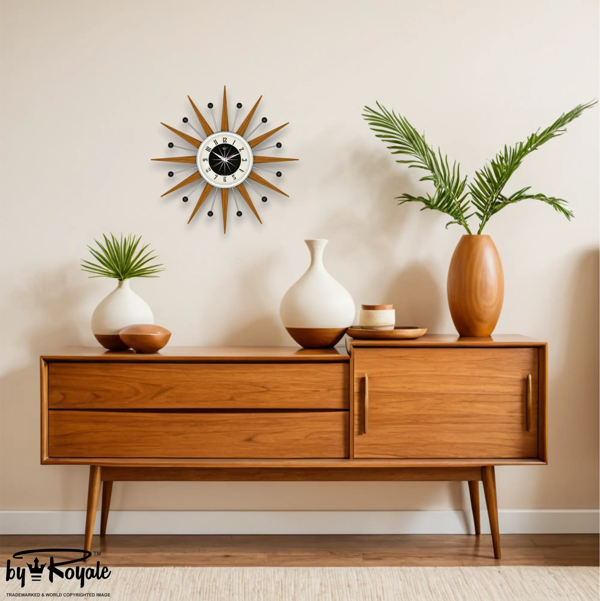 Mid Century Modern Starburst Wall Clock By Royale - Welby in Jet Black
