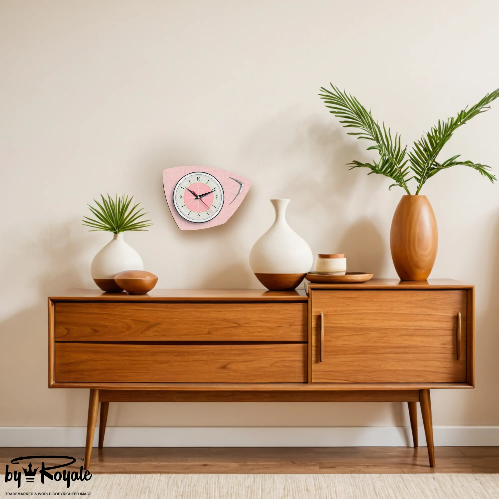 Mid Century Modern Royalexe Laminate Clock By Royale - Eclipse Pink