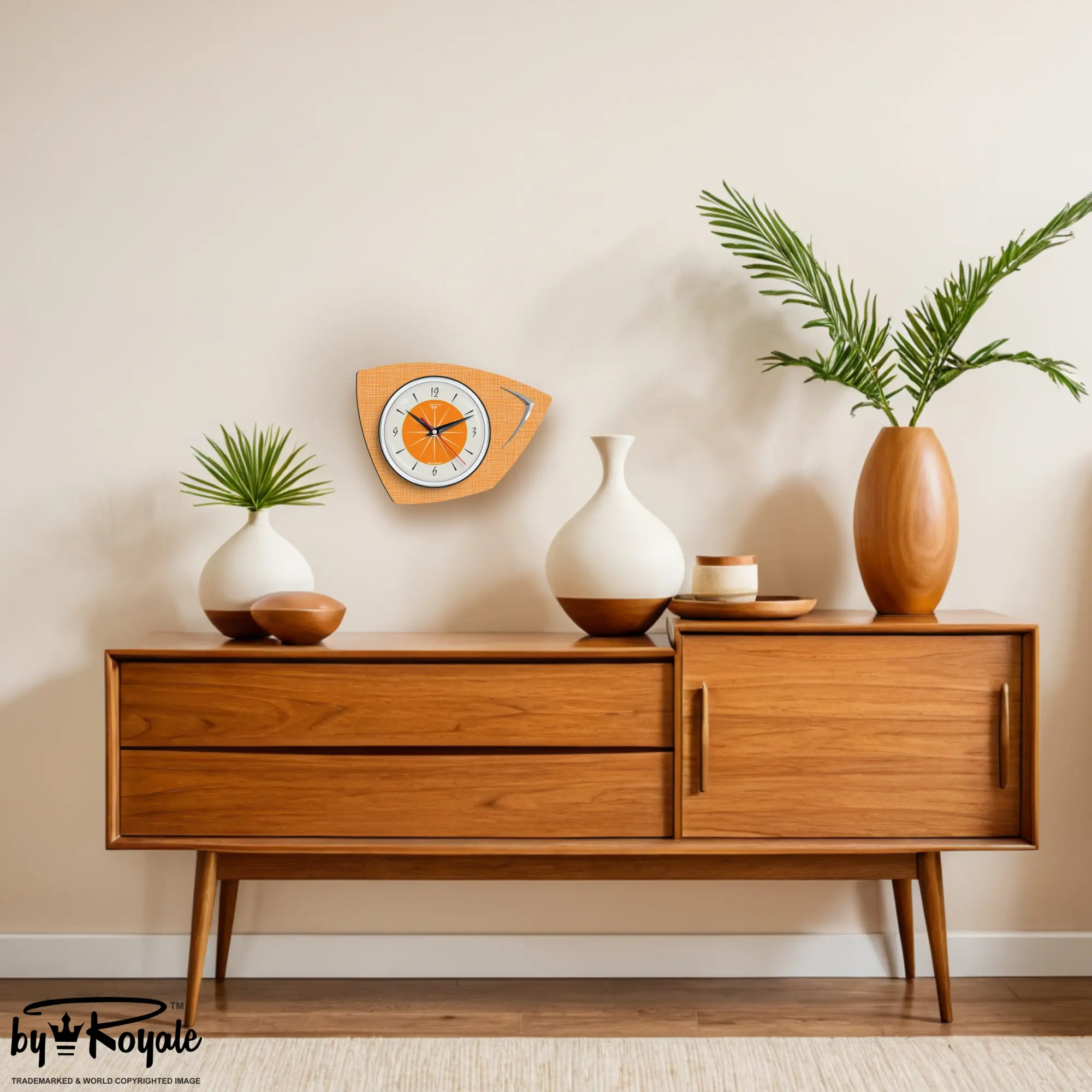 Mid Century Modern Royalexe Laminate Clock By Royale - Eclipse Orange