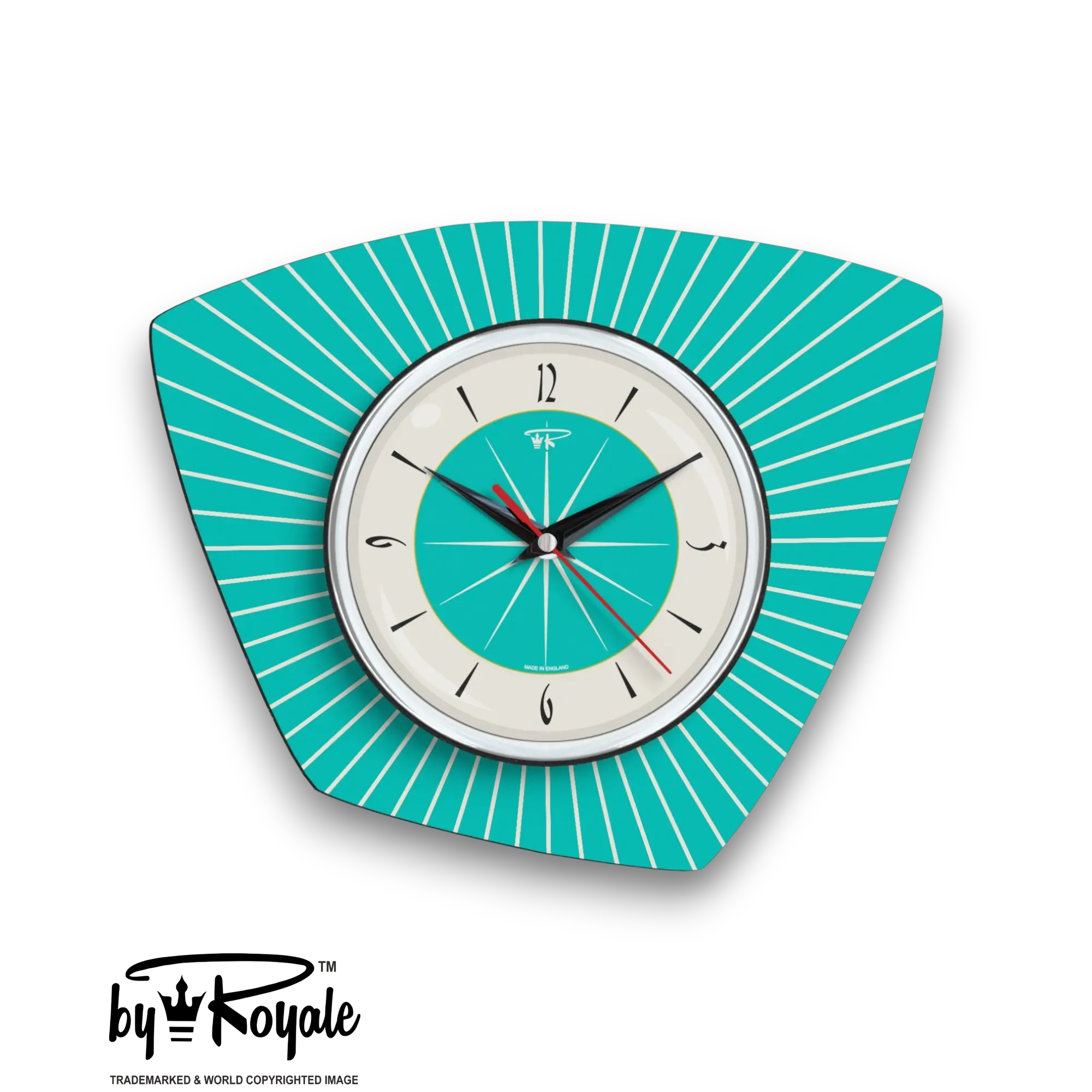 Mid Century Modern Royalexe Laminate Clock By Royale - Asymmetric in Turquoise