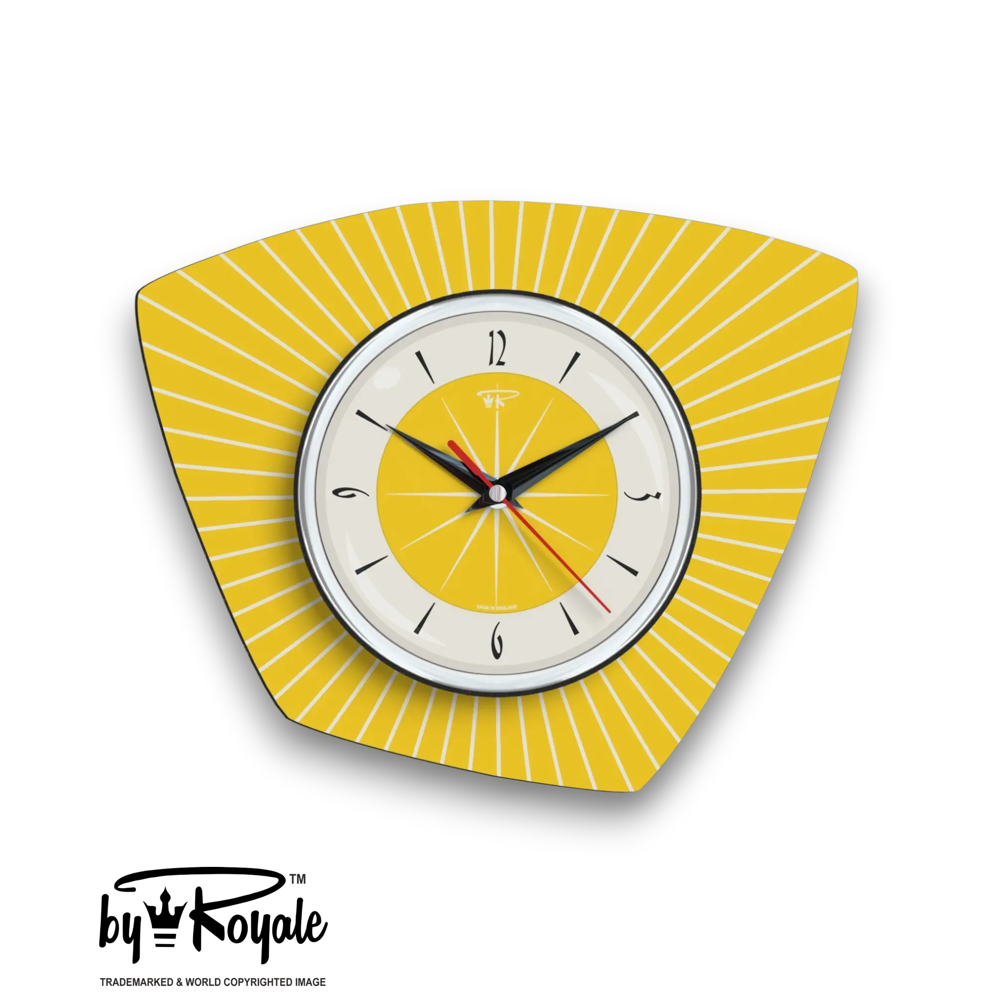Mid Century Modern Royalexe Laminate Clock By Royale - Asymmetric in Yellow
