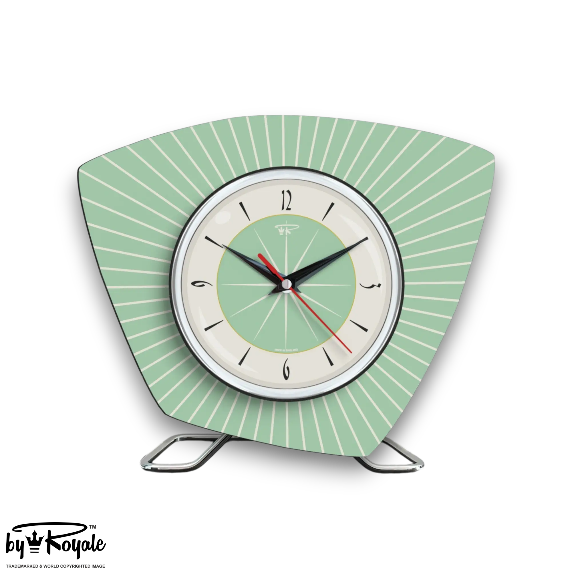 Mid Century Modern Royalexe Laminate Clock By Royale - Asymmetric in Mint Green gallery image
