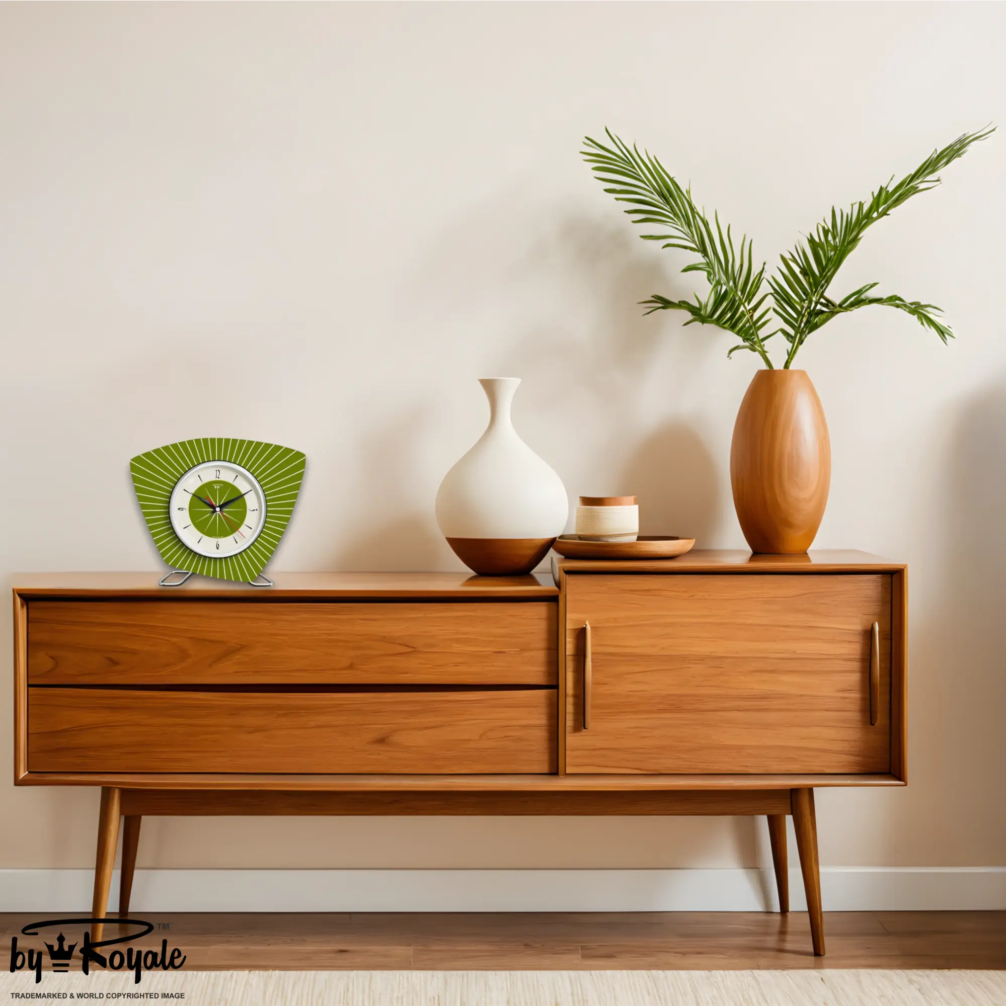 Mid Century Modern Royalexe Laminate Clock By Royale - Asymmetric in Avocado