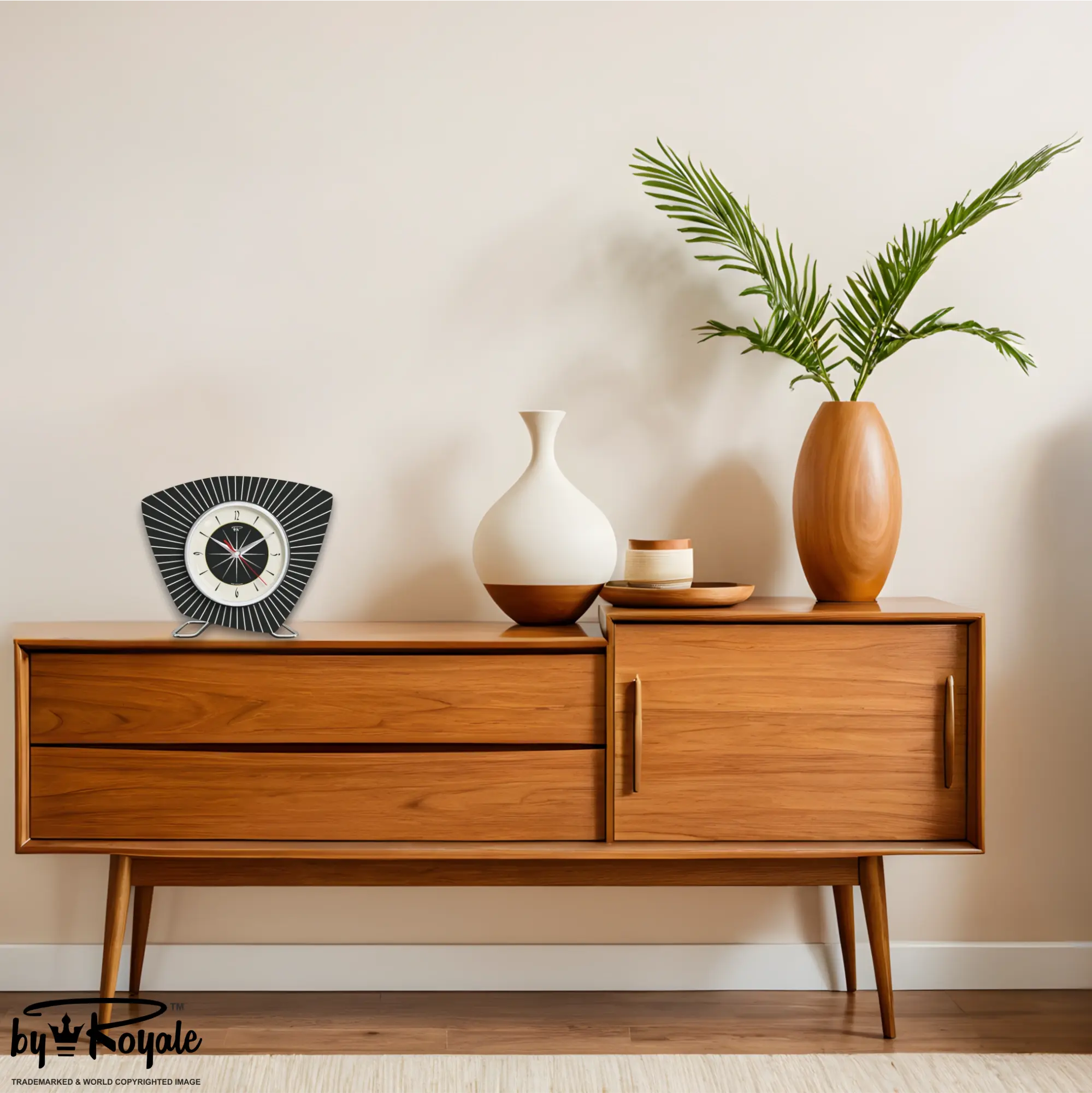 Mid Century Modern Royalexe Laminate Clock By Royale - Asymmetric in Jet Black