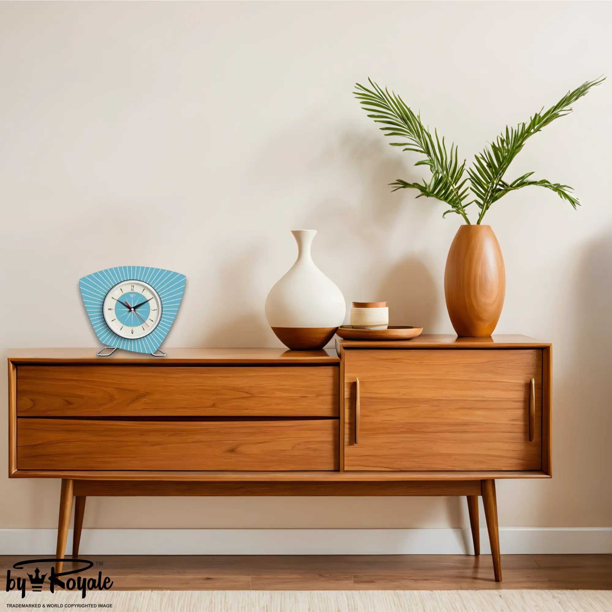 Mid Century Modern Royalexe Laminate Clock By Royale - Asymmetric in Smeg Blue