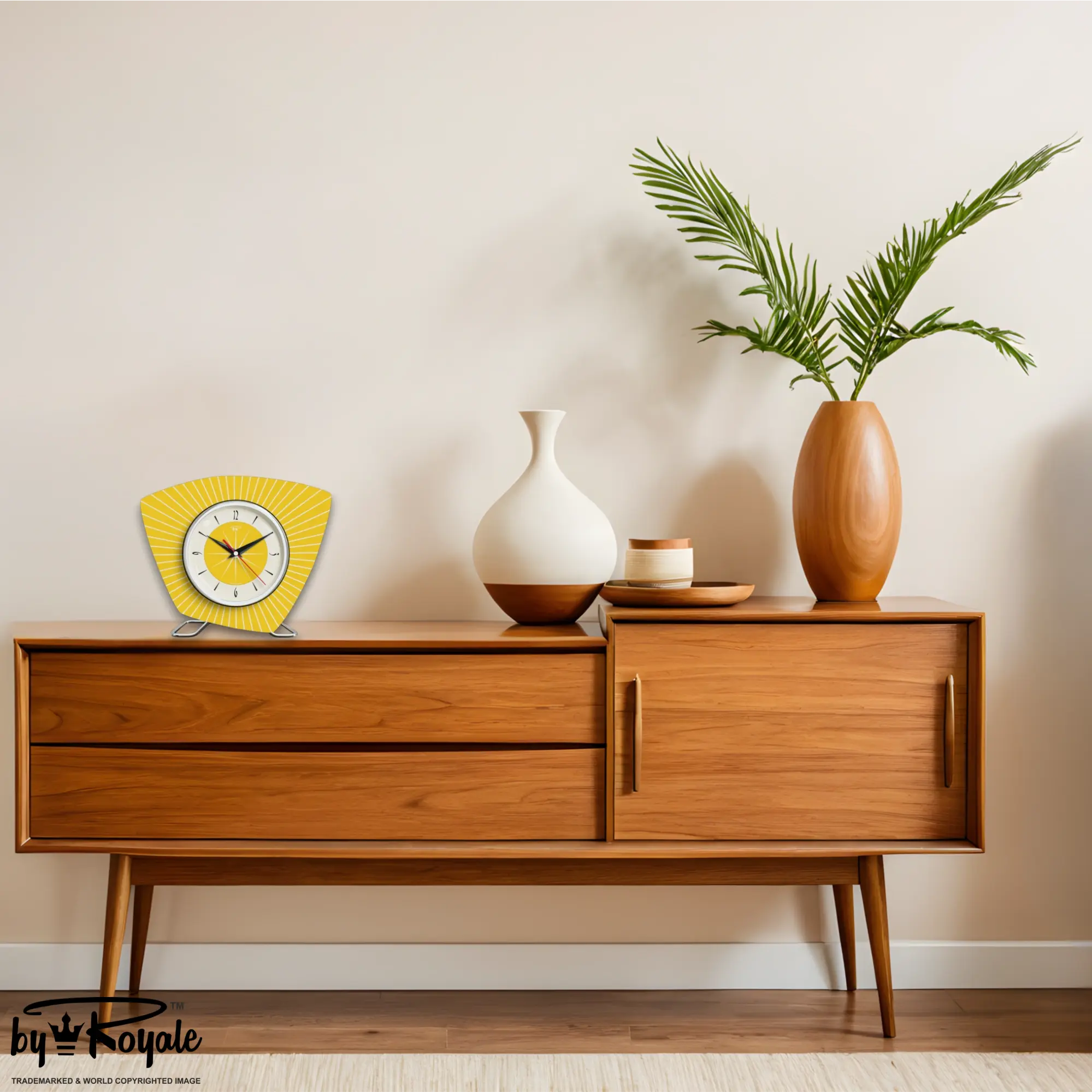 Mid Century Modern Royalexe Laminate Clock By Royale - Asymmetric in Yellow