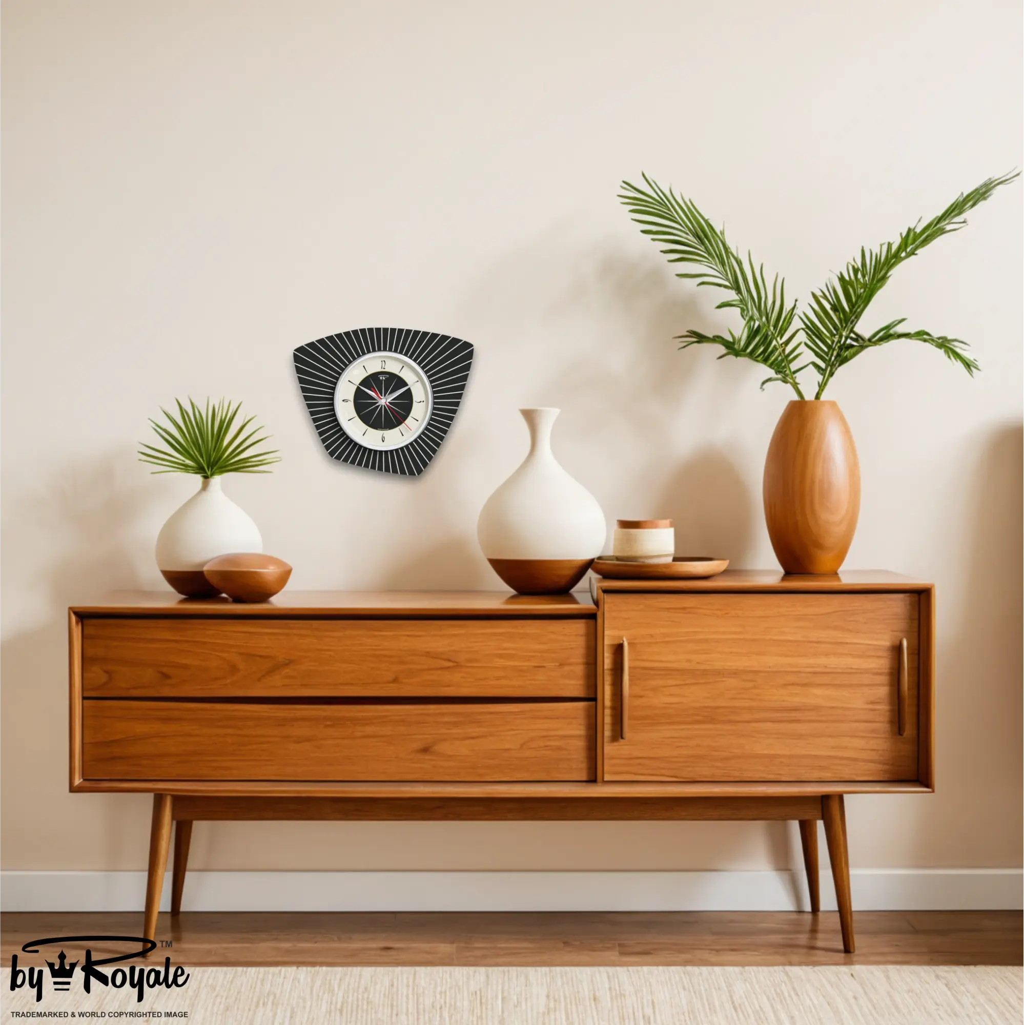Mid Century Modern Royalexe Laminate Clock By Royale - Asymmetric in Jet Black