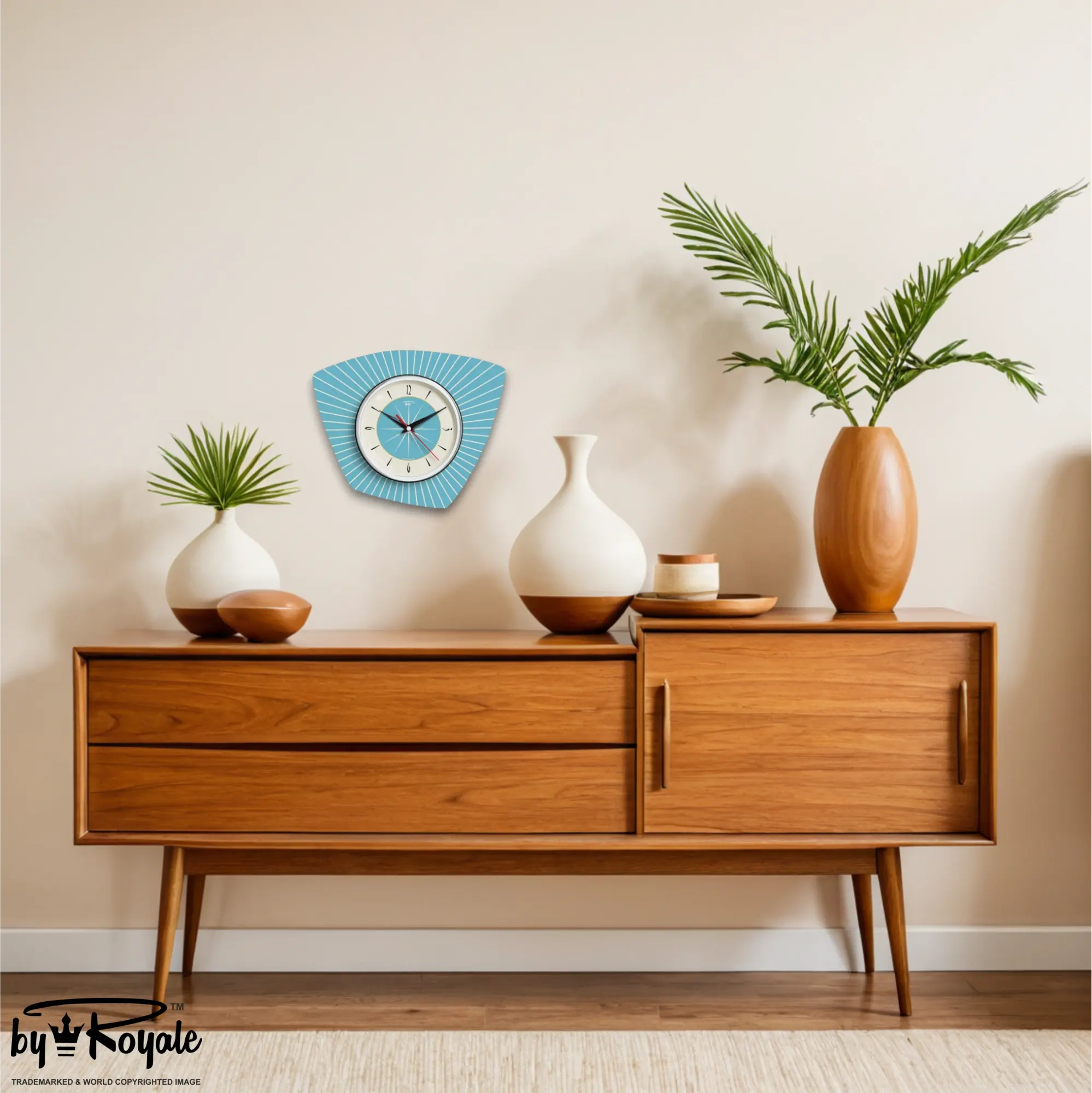 Mid Century Modern Royalexe Laminate Clock By Royale - Asymmetric in Smeg Blue