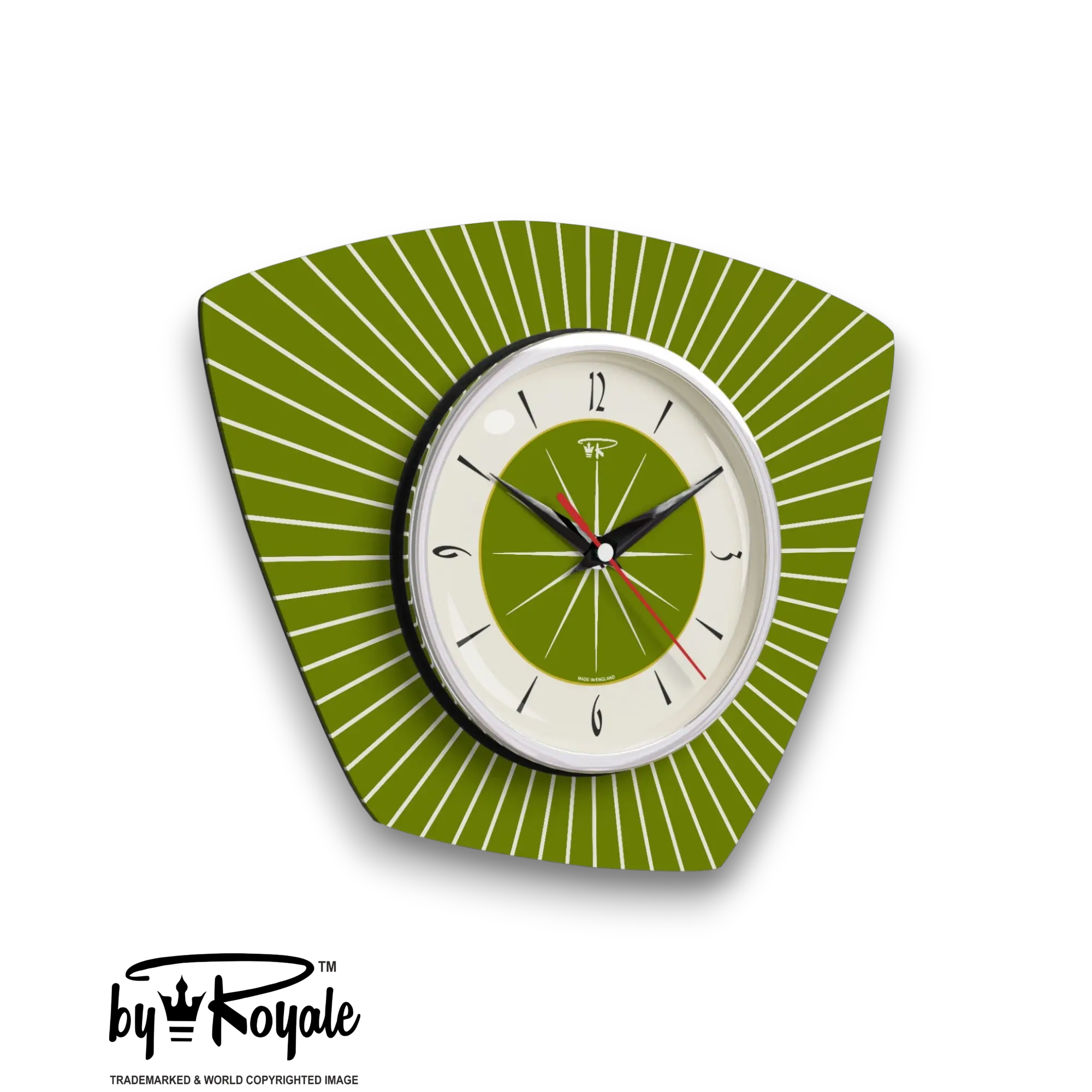 Mid Century Modern Royalexe Laminate Clock By Royale - Asymmetric in Avocado gallery image