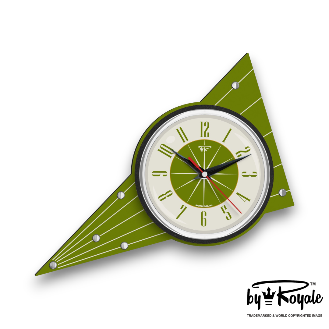 Mid Century Modern Royalexe Laminate Clock By Royale - Aurora in Avocado