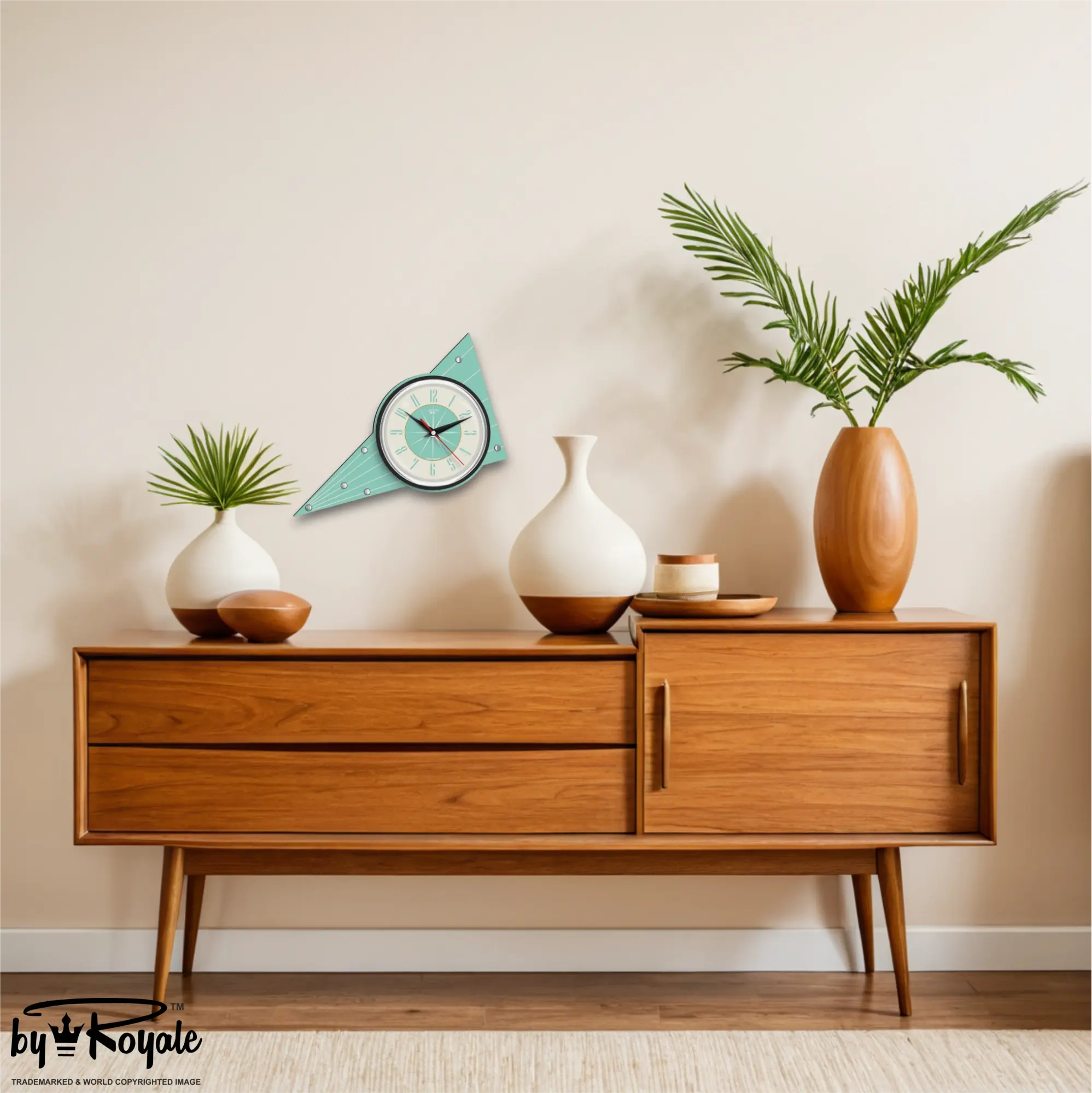 Mid Century Modern Royalexe Laminate Clock By Royale - Aurora in Aquastone