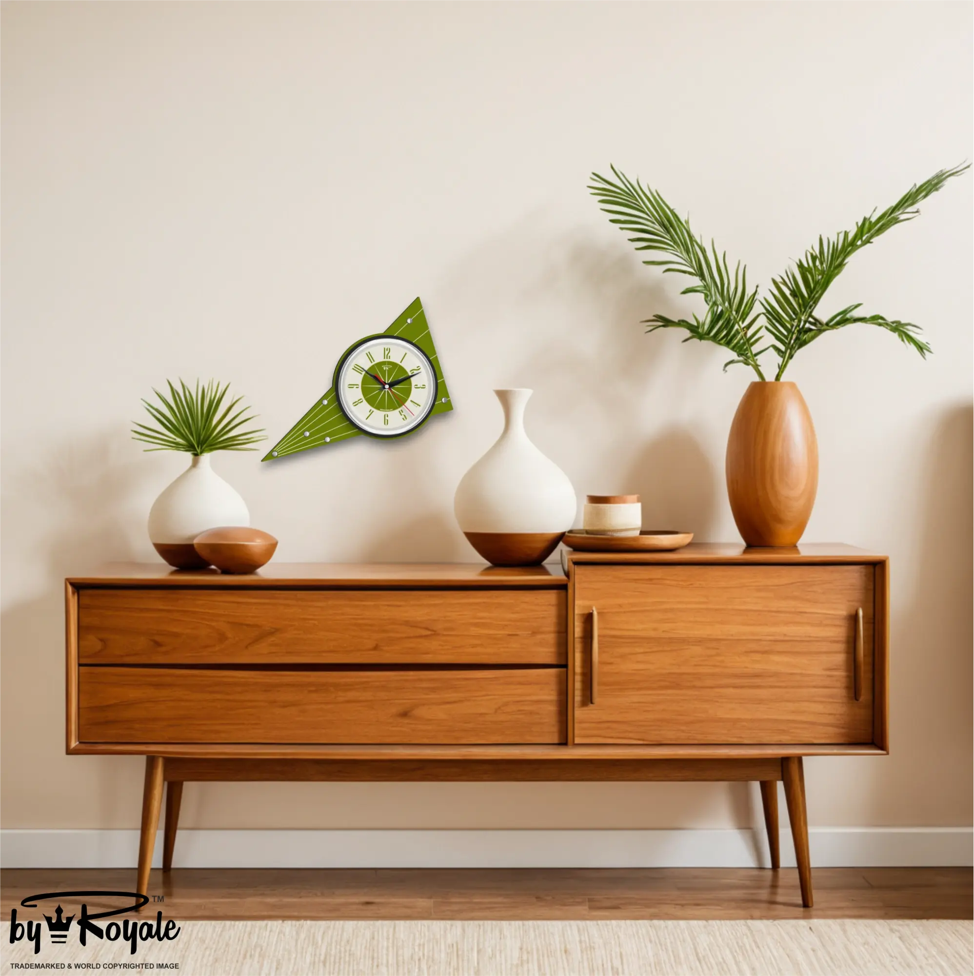 Mid Century Modern Royalexe Laminate Clock By Royale - Aurora in Avocado
