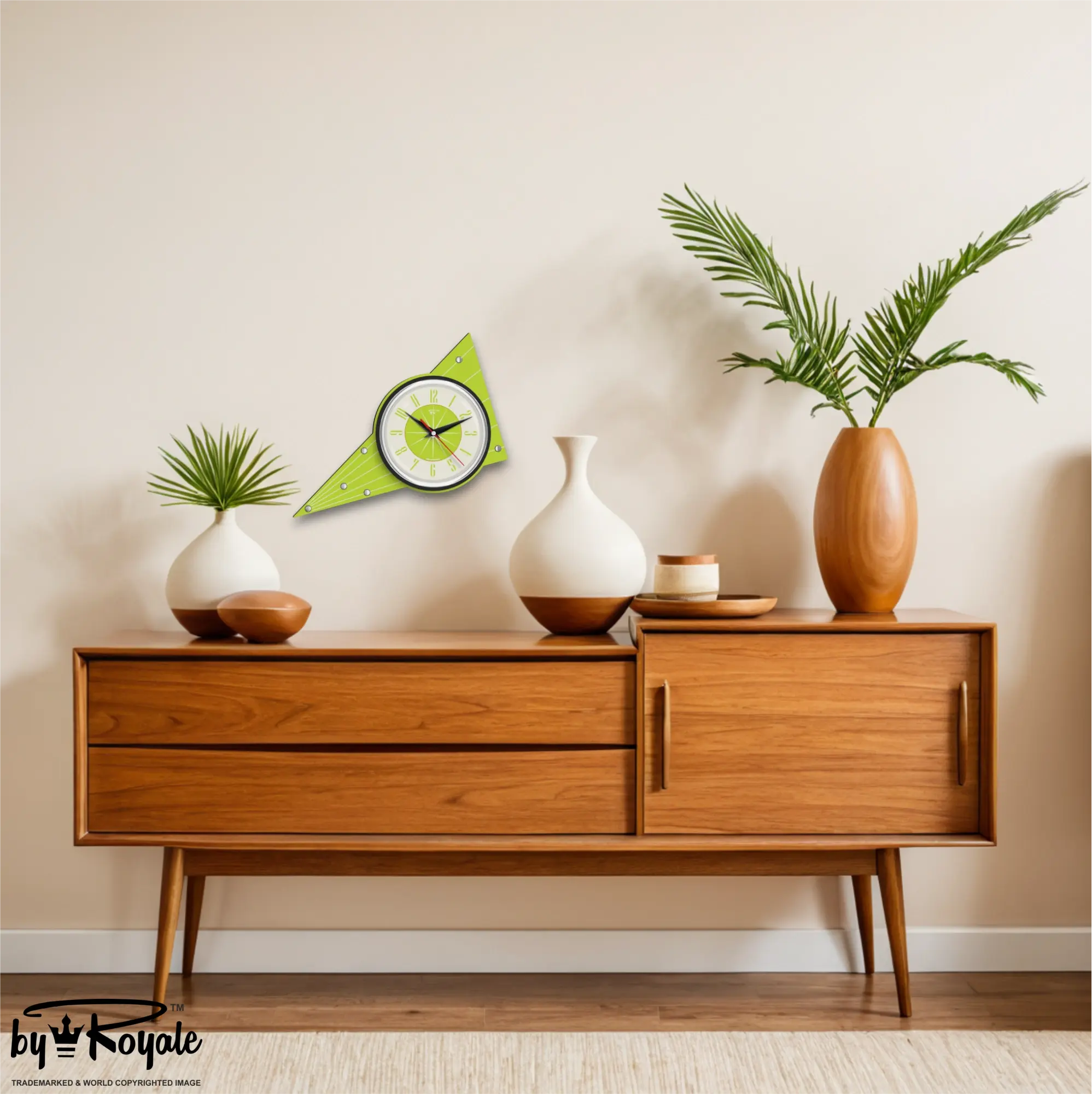 Mid Century Modern Royalexe Laminate Clock By Royale - Aurora in Chartreuse