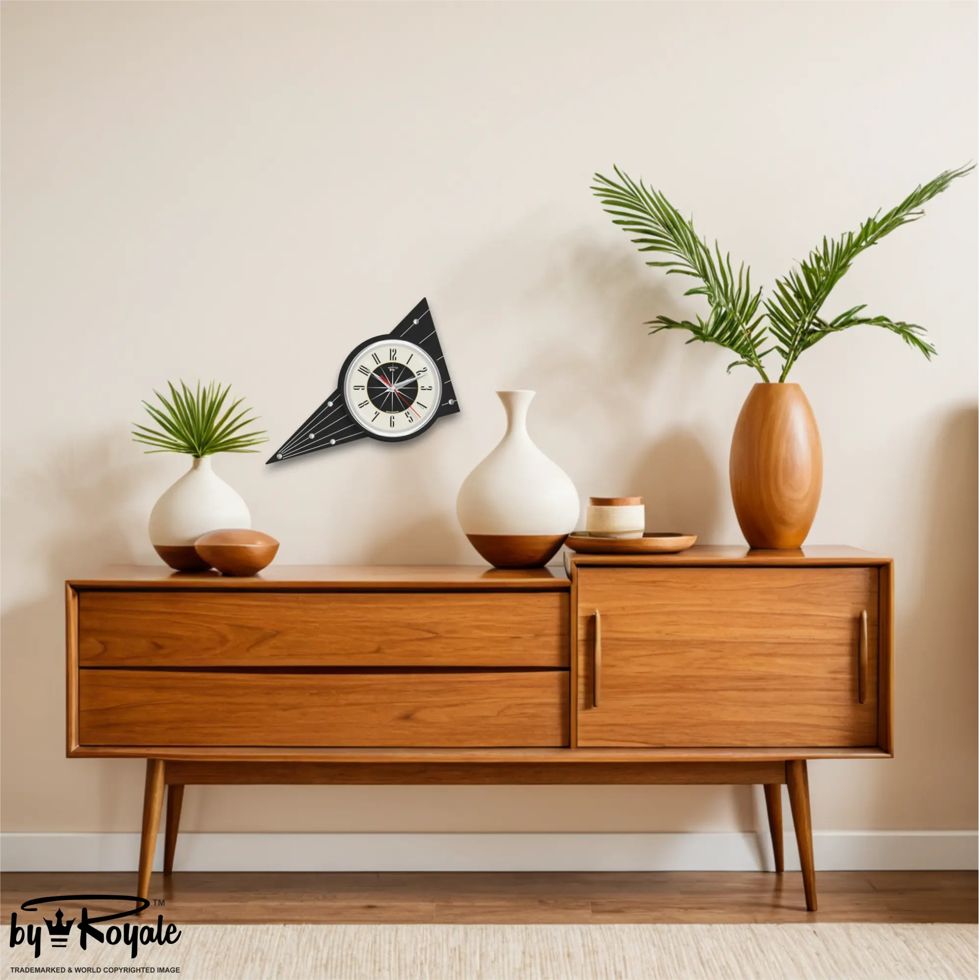 Mid Century Modern Royalexe Laminate Clock By Royale - Aurora in Jet Black