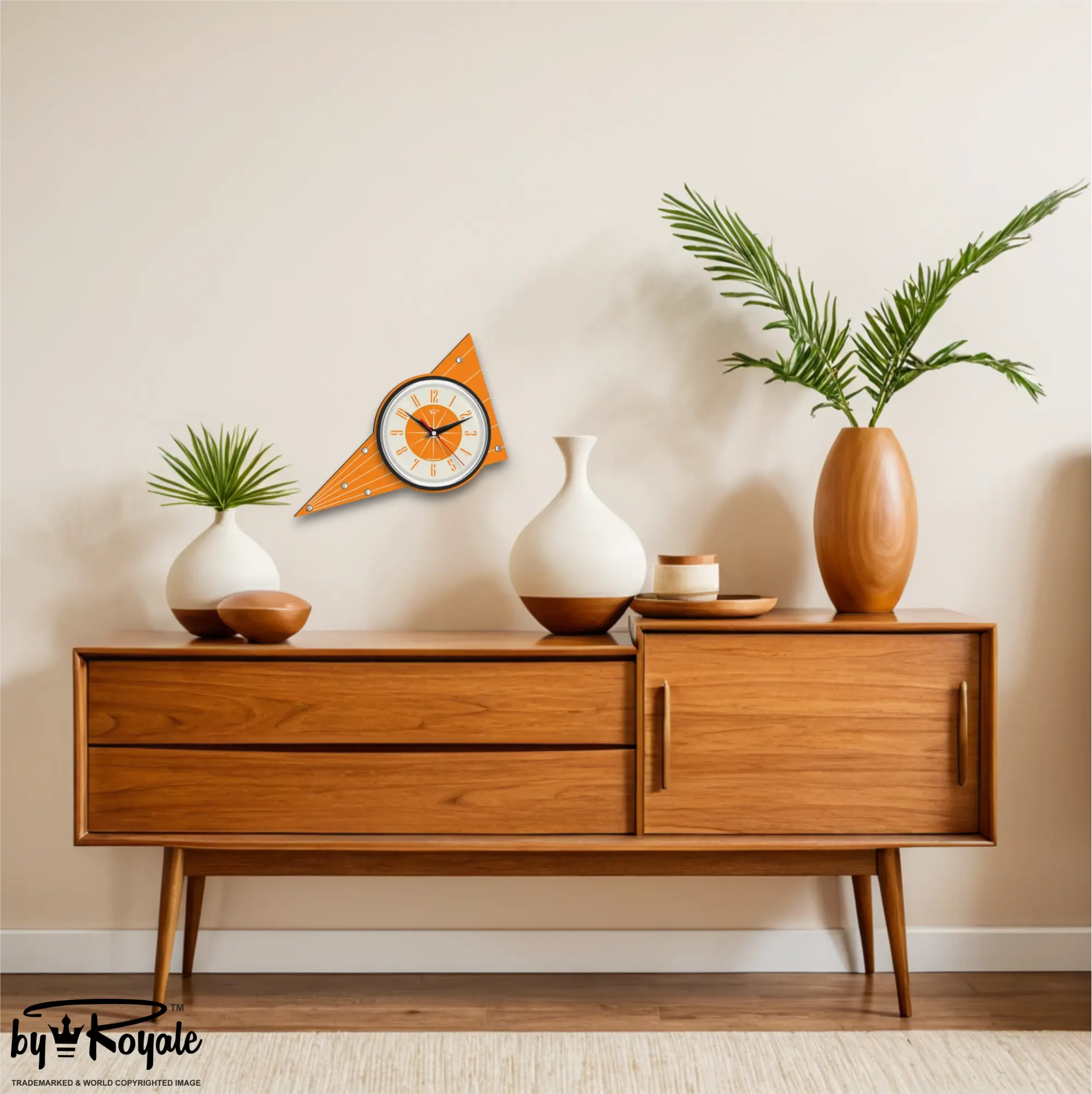 Mid Century Modern Royalexe Laminate Clock By Royale - Aurora in Orange