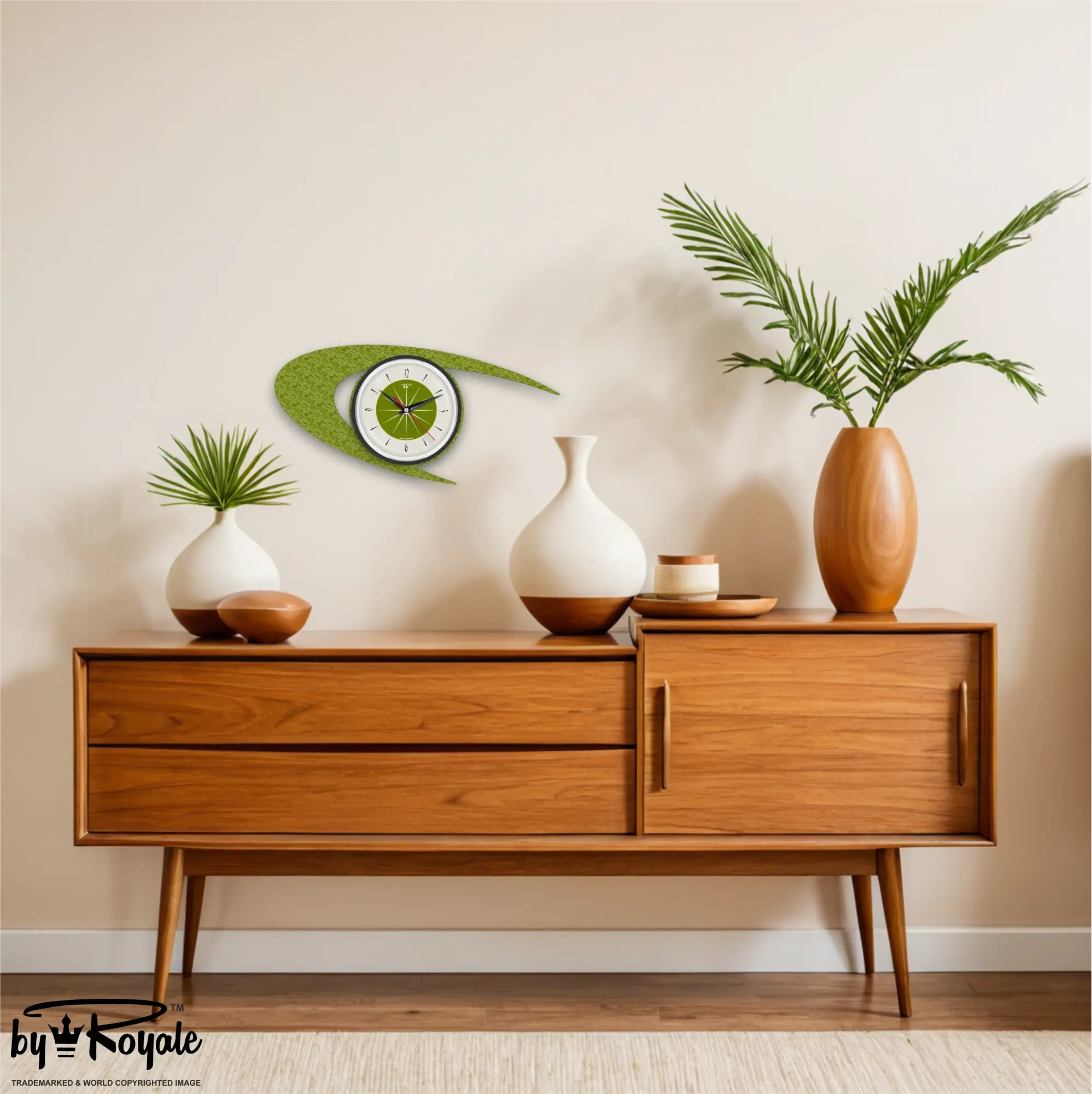 Mid Century Modern Royalexe Laminate Clock By Royale - Boomerang in Avocado