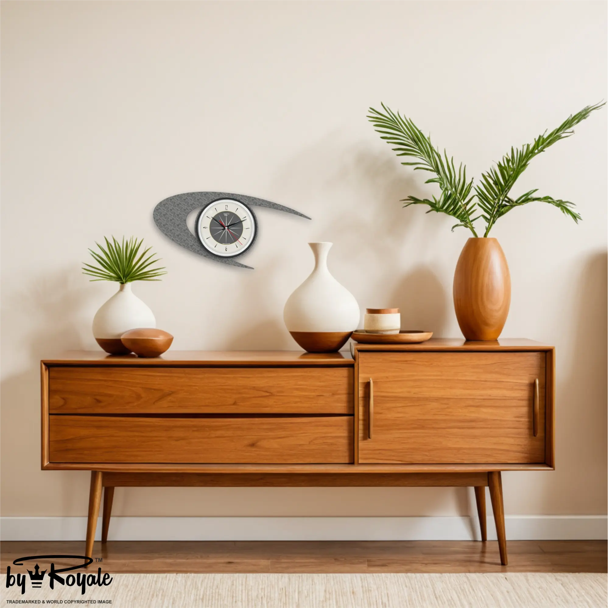 Mid Century Modern Royalexe Laminate Clock By Royale - Boomerang in Dark Grey